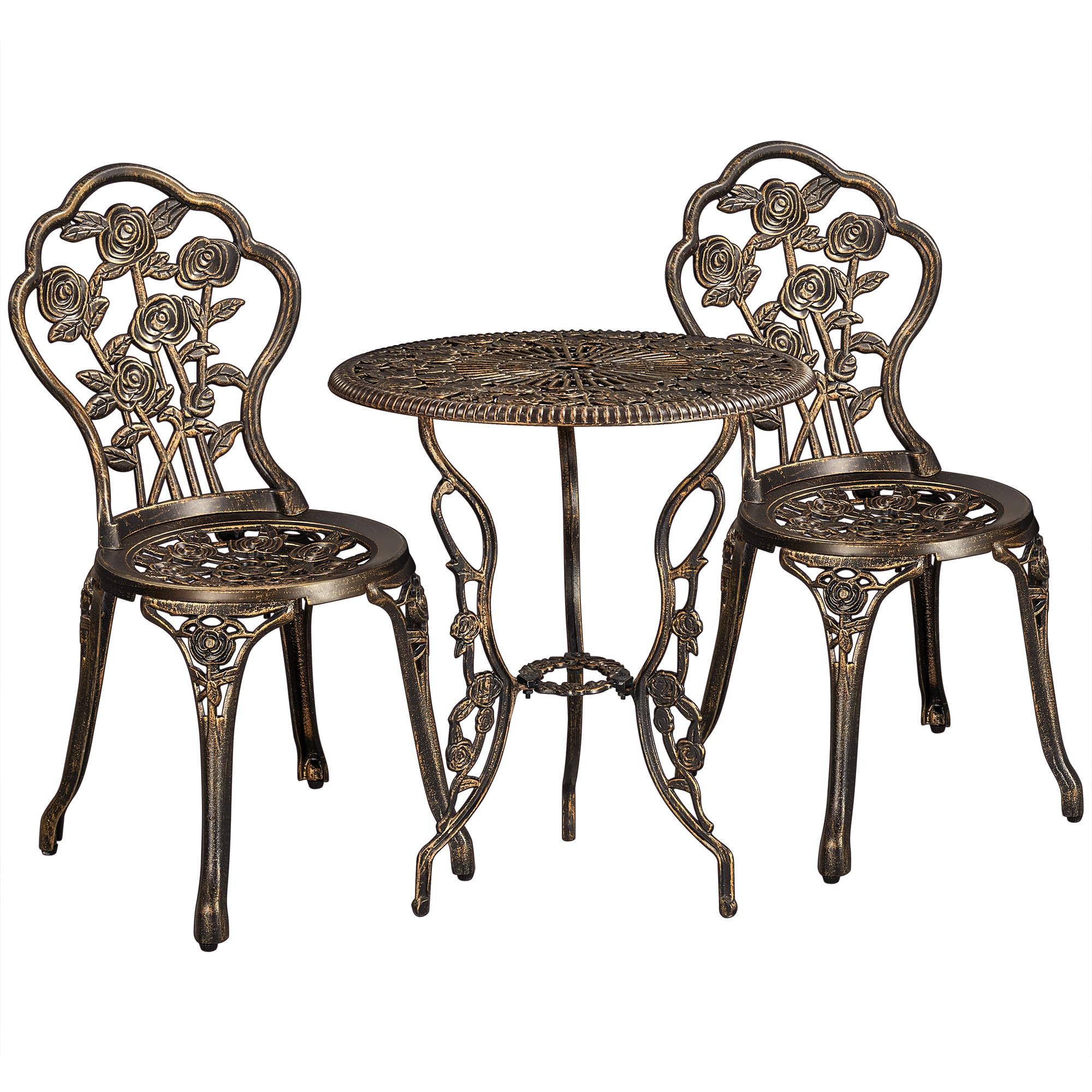 Topeakmart 3-Piece Outdoor Patio Bistro Table Set in Antique Bronze Rose - Durable Cast Aluminum Garden Furniture with Umbrella Hole for Porch, Backyard & Outdoor Dining | Perfect for Entertaining, Relaxing & Summer BBQs