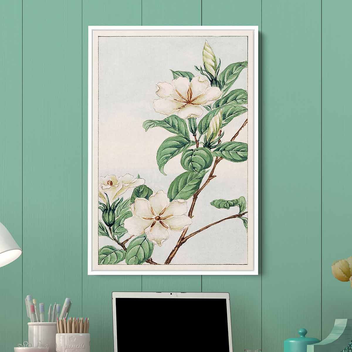 White Cape Jasmine Wall Art Canvas Print - 4552 - Elegant Floral Home Decor for Living Room, Bedroom & Office