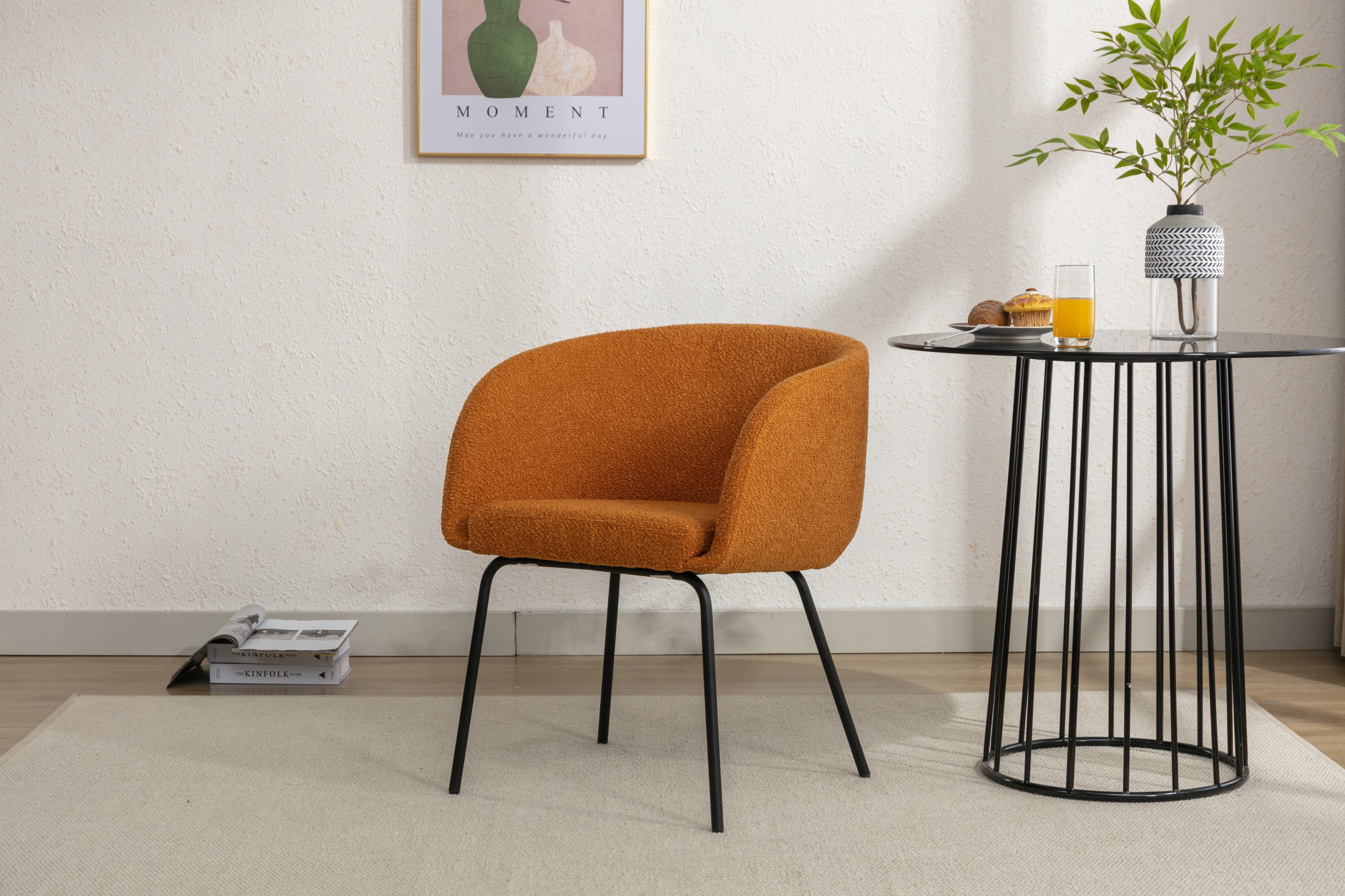 Boucle Fabric Dining Chair with Black Metal Legs - Set of 1 - Modern Upholstered Accent Chair for Kitchen, Dining Room, or Office