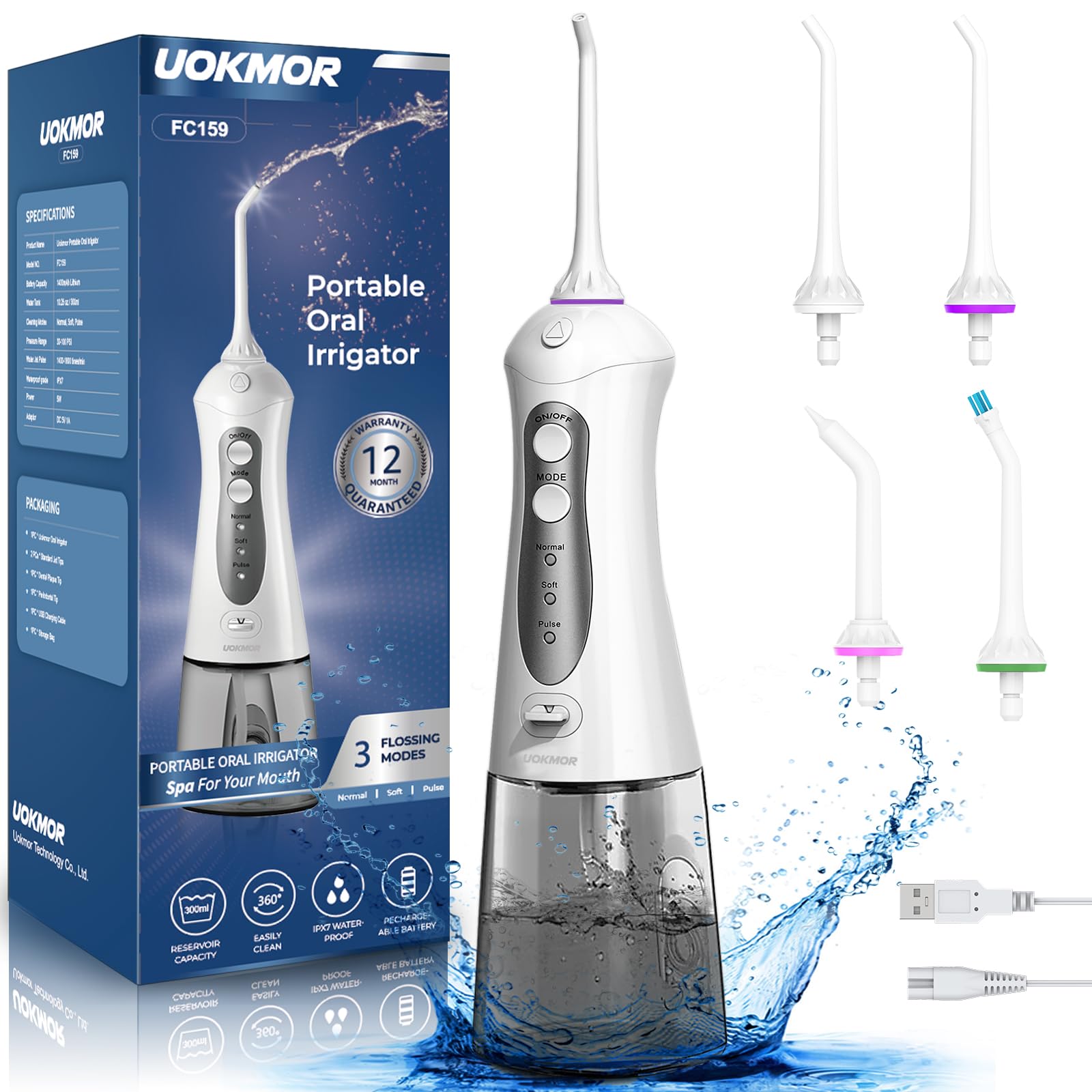 Portable Cordless Water Flosser for Adults - 300ML Rechargeable Dental Oral Irrigator for Teeth Cleaning, Travel & Home Use - Perfect for Braces, Gums & Oral Hygiene Care