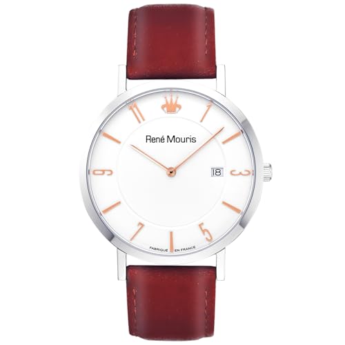 White Dial - Silver Case - Red Strap - Rose Gold Applique