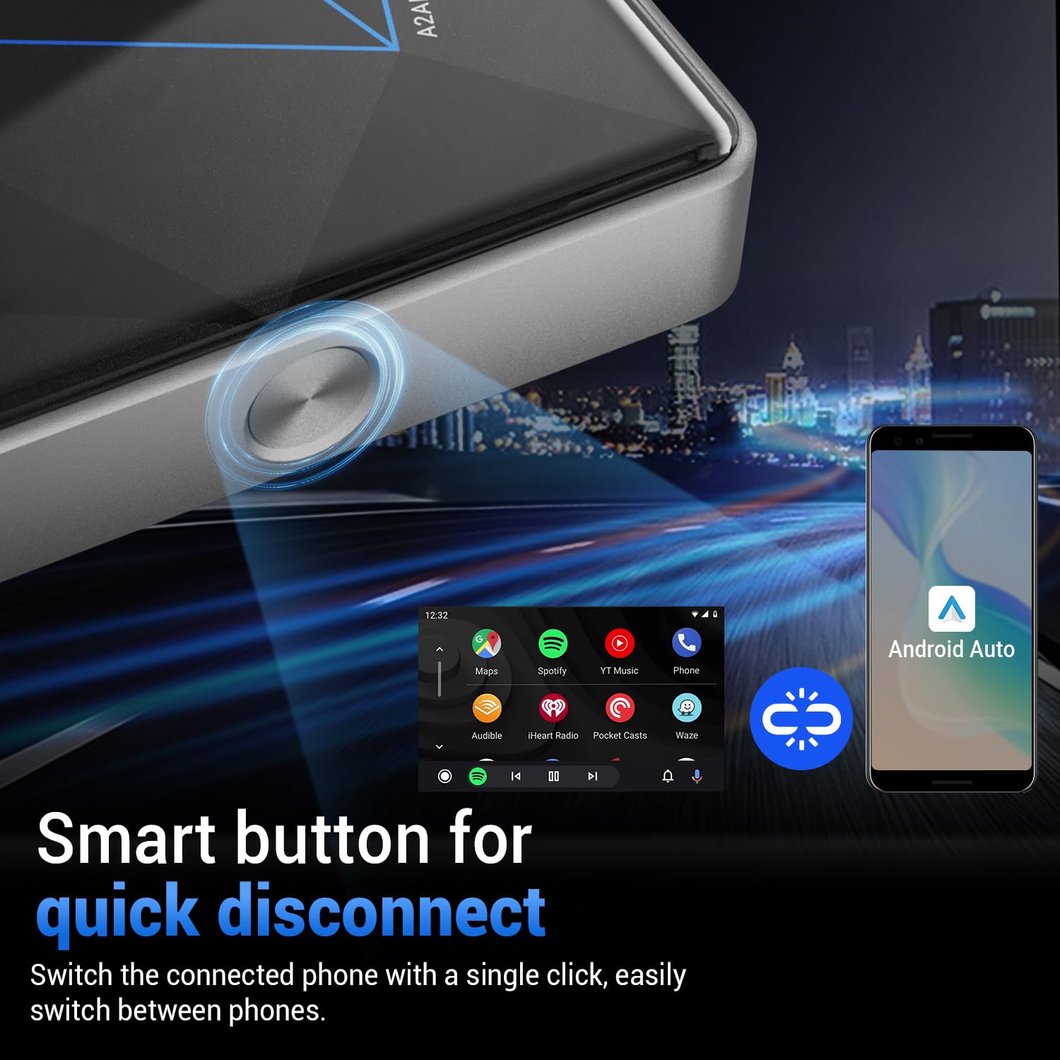 OTTOCAST A2Air Pro Wireless Android Auto Car Adapter - Convert Wired to Wireless, Plug & Play USB for Android Auto - Enjoy Hands-Free Navigation & Music Streaming on Your Drive