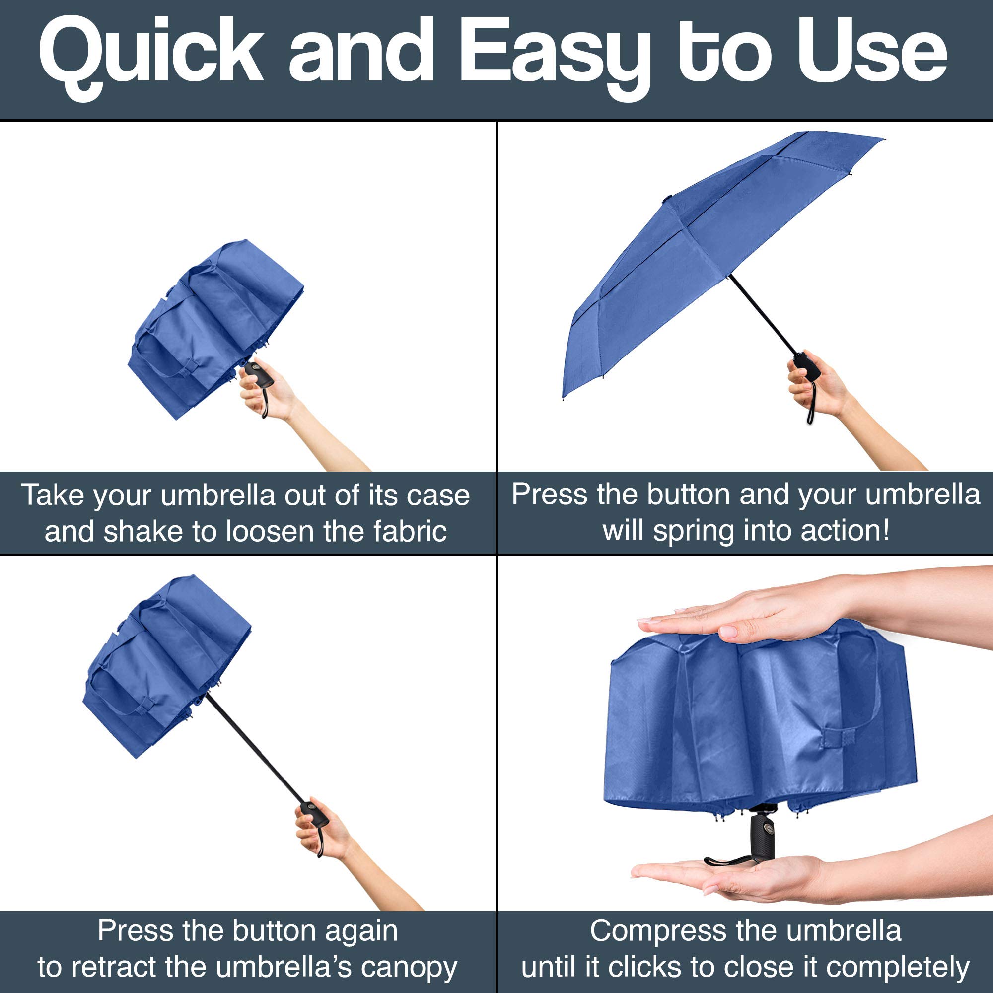 RainPlus Windproof Travel Umbrella - Compact Automatic Folding Umbrella for Men & Women - Strong Wind Resistant Portable Umbrella for Car, Backpack, Purse - Perfect for Commuting, Travel & Outdoor Activities