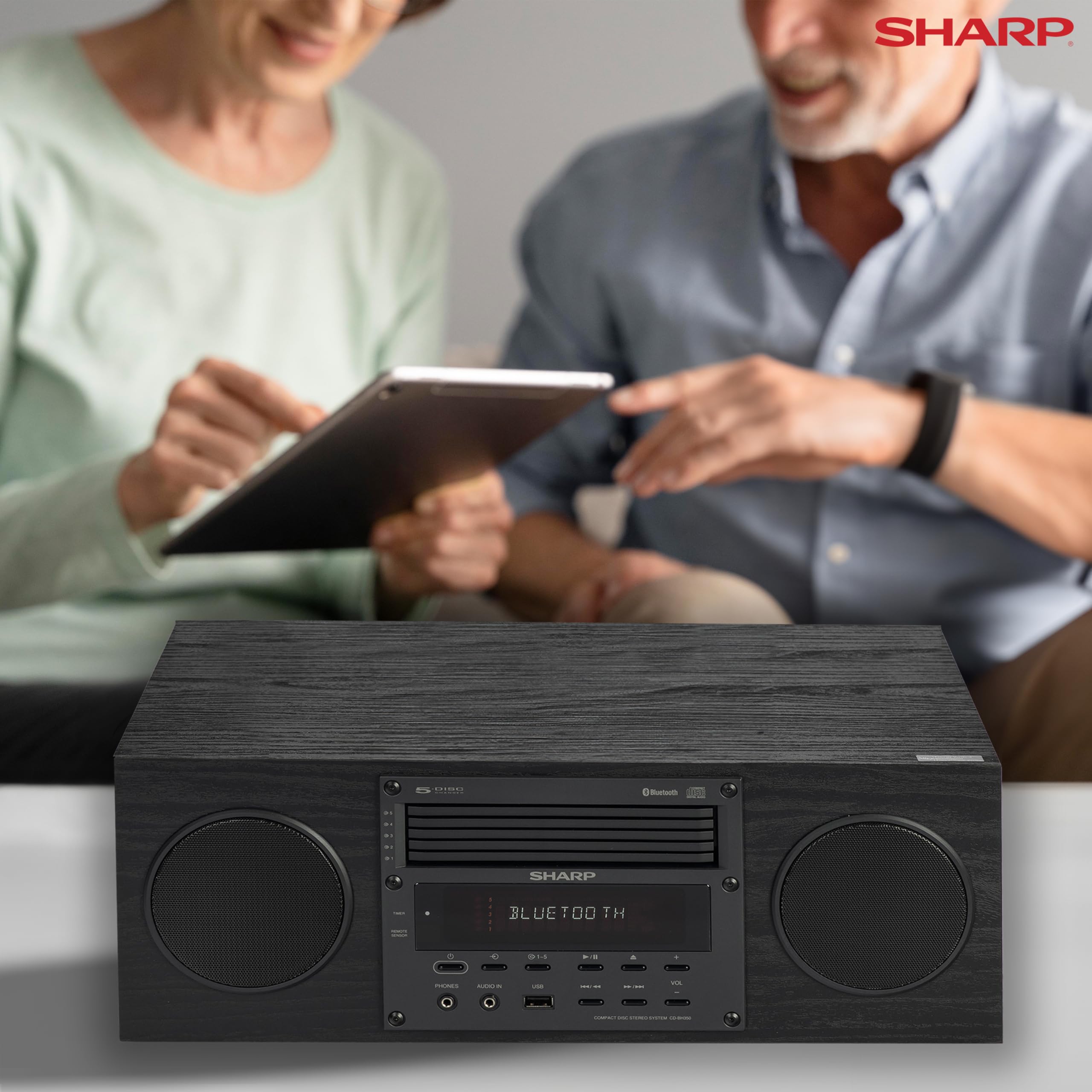 CD-BH350 5-Disc CD Changer Bluetooth Stereo System with FM Radio, USB Playback & 50W RMS Power - Perfect for Home Entertainment, Parties & Office Music