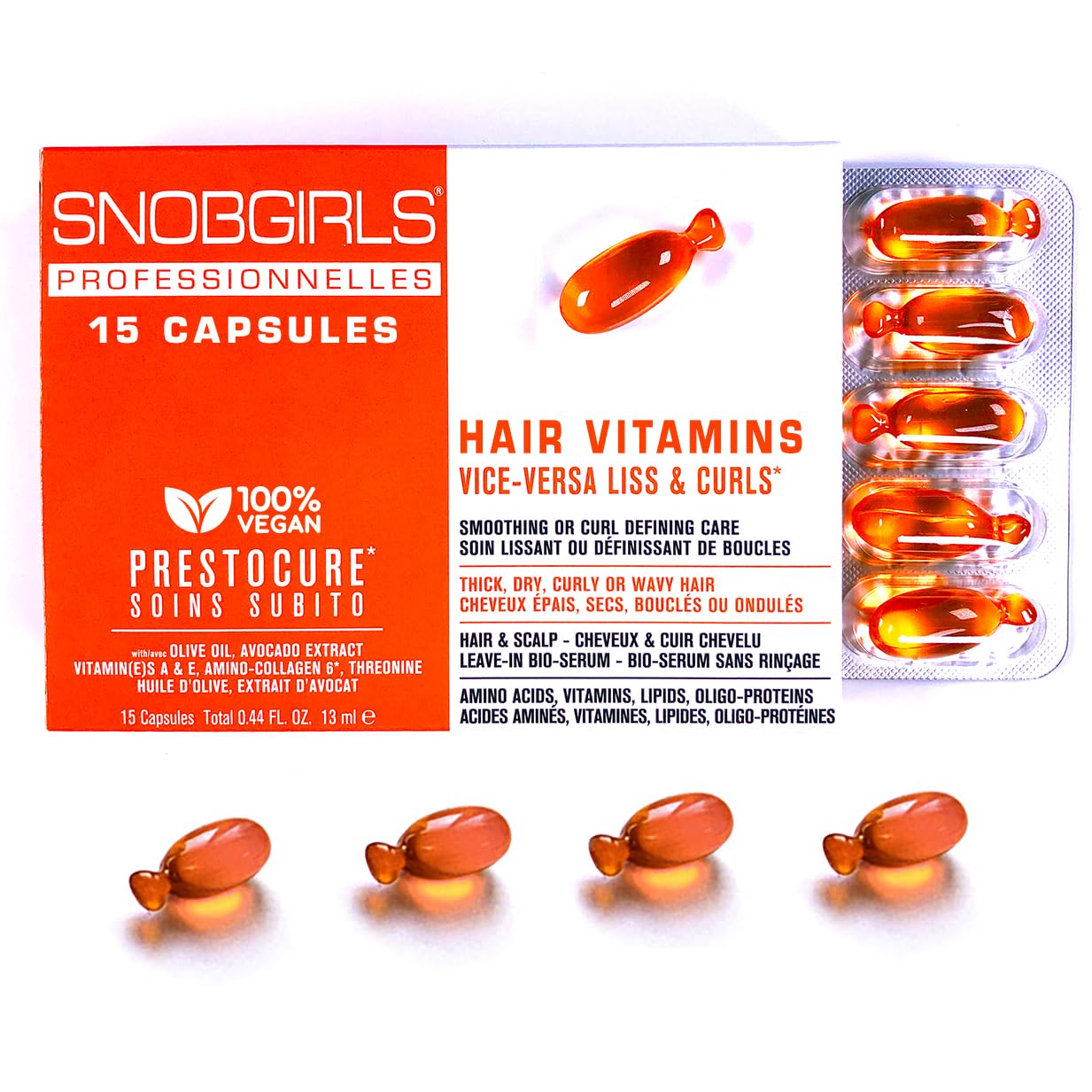 VICE-VERSA CURLS Hair Vitamins Oil for Frizzy & Curly Hair - Coconut, Avocado, Vitamin E, Biotin, Hyaluronic Acid - Anti-Frizz Serum Capsules for Daily Hair Care & Styling