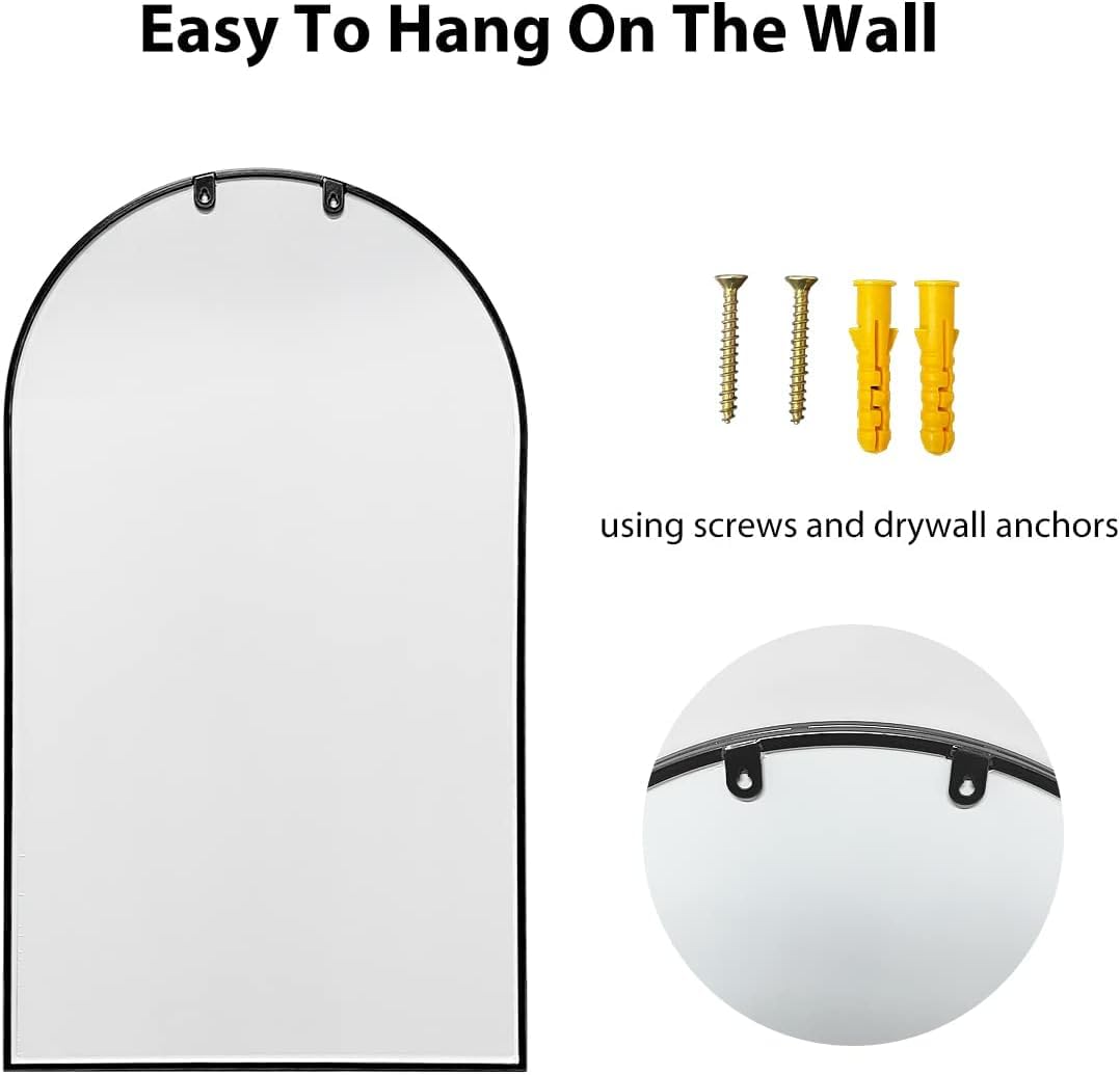 24x38 Inch Arched Wall Mirror - Black Farmhouse Bathroom Mirror with Metal Frame for Living Room & Bedroom | Elegant Windowpane Design for Home Decor & Vanity Use