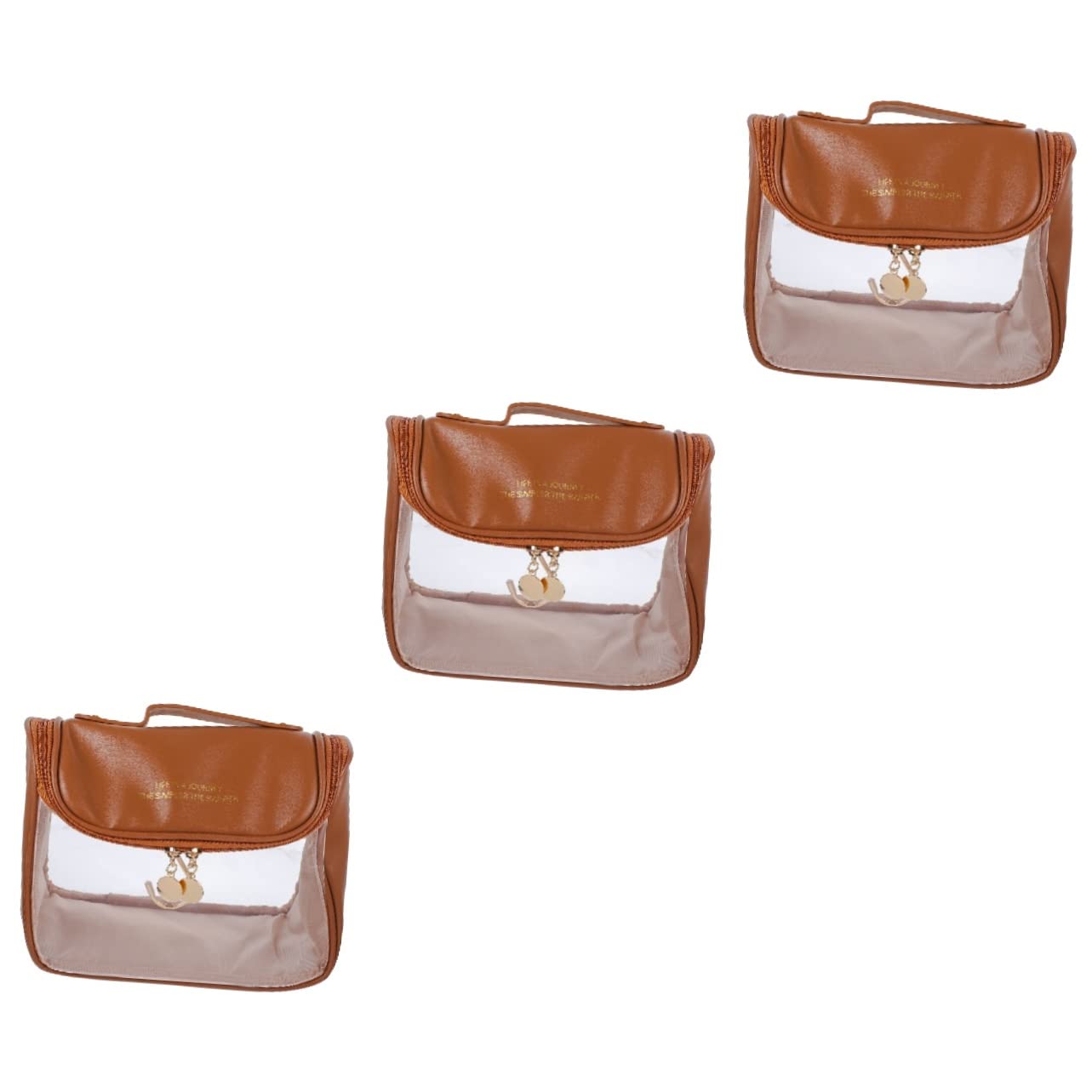 Minkissy 3-Piece Clear Travel Toiletry Bag Set - Transparent PVC Cosmetic & Makeup Organizer for Women, Brown Waterproof Storage Pouch - Perfect for Airplane Carry-On, Gym, Beach Trips & Vacation Essentials
