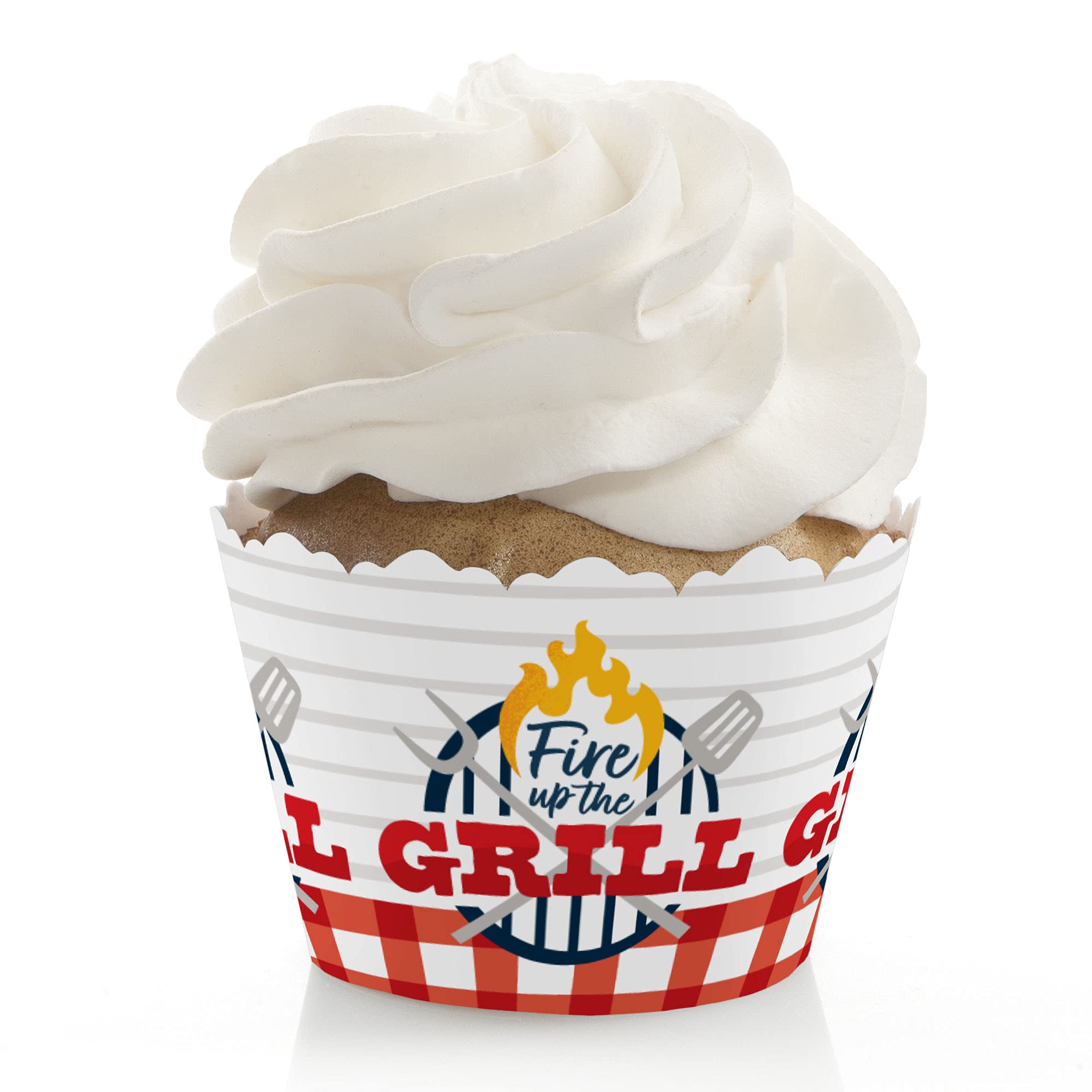 Fire Up the Grill BBQ Party Decorations - Set of 12 Summer Picnic Cupcake Wrappers for Outdoor Cookouts, Backyard Gatherings & 4th of July Celebrations