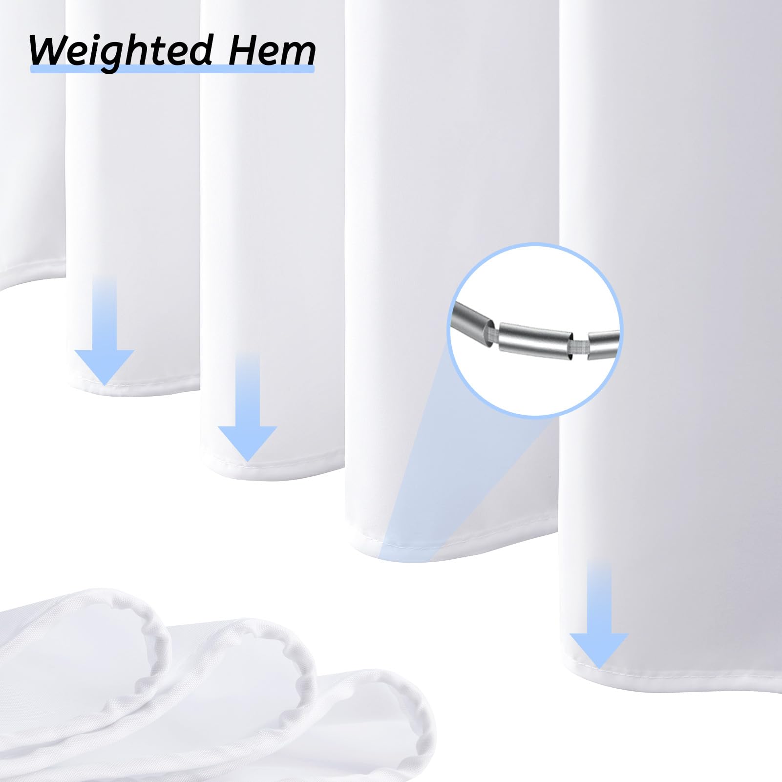 Furlinic White No Hook Small Stall Shower Curtain 48x78 Inch - Half Narrow Size Polyester Fabric Bathroom Curtain with 6 Plastic Split Grommets - Hotel Quality Waterproof & Washable Bath Shower Curtain for Bathroom, Guest Room & Apartment Use