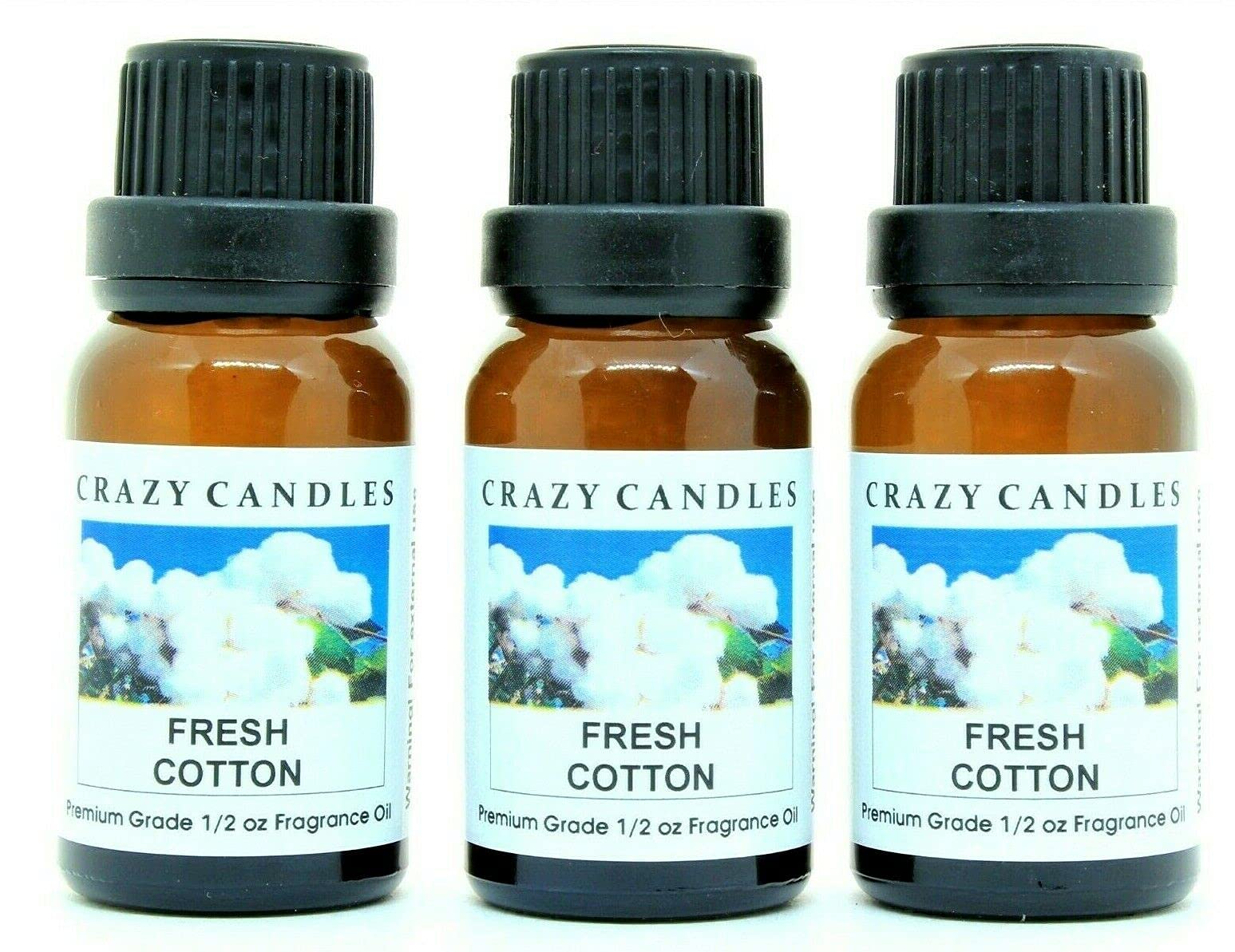 Premium Fresh Cotton Scented Fragrance Oil - 3 Bottles (1/2 FL Oz/15ml Each) - Aromatherapy, Home Diffuser & DIY Candle Making