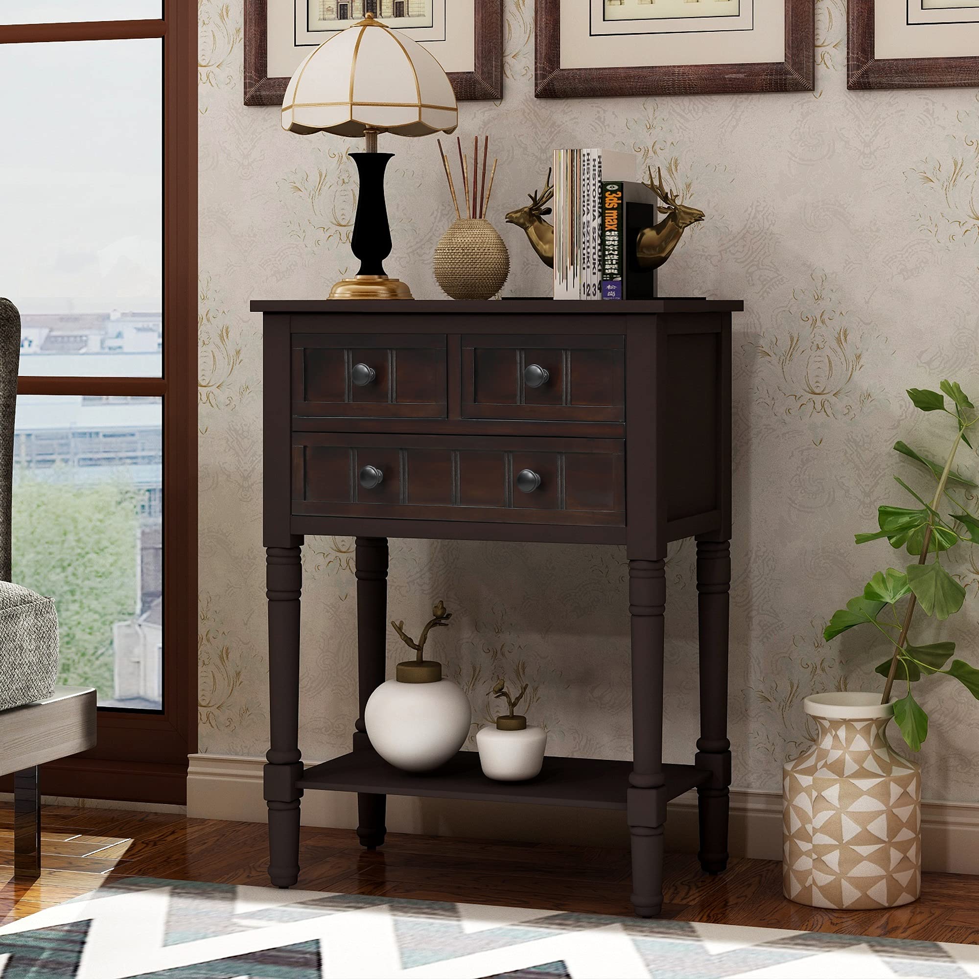 Merax Narrow Console Table with 3 Storage Drawers & Bottom Shelf - Slim Entryway Table, Hallway Sofa Table, Living Room Sideboard for Small Spaces | Perfect for Home Entry, Apartment Decor & Organizing Keys, Mail, Decor Items