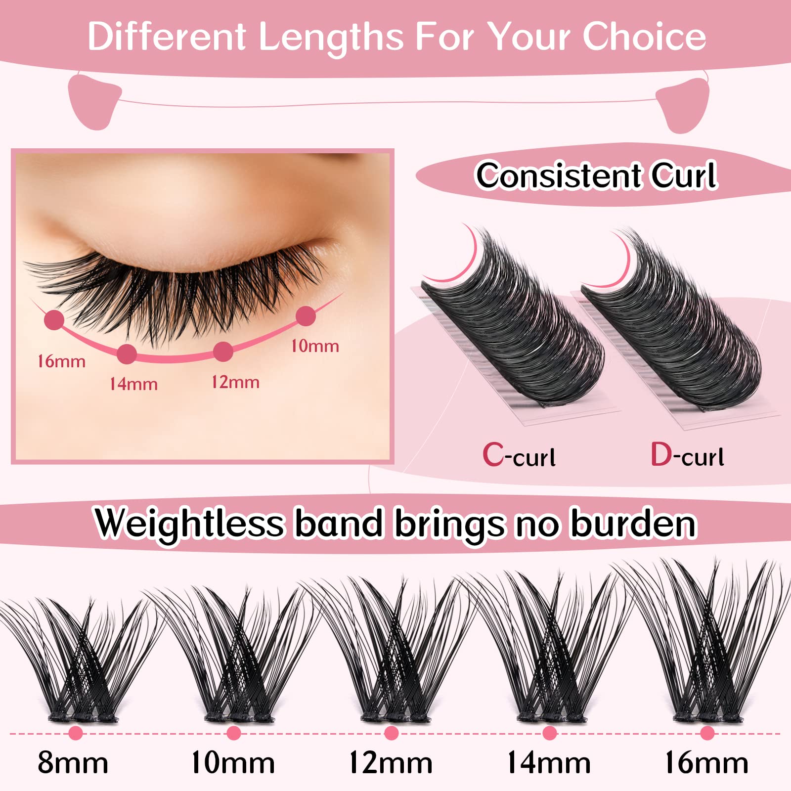72 Pcs Cluster Lashes DIY Eyelash Extension Kit - D-16mm Thin Band Individual Lashes for Easy Home Application (Adore Style) | Perfect for Parties, Weddings & Special Occasions