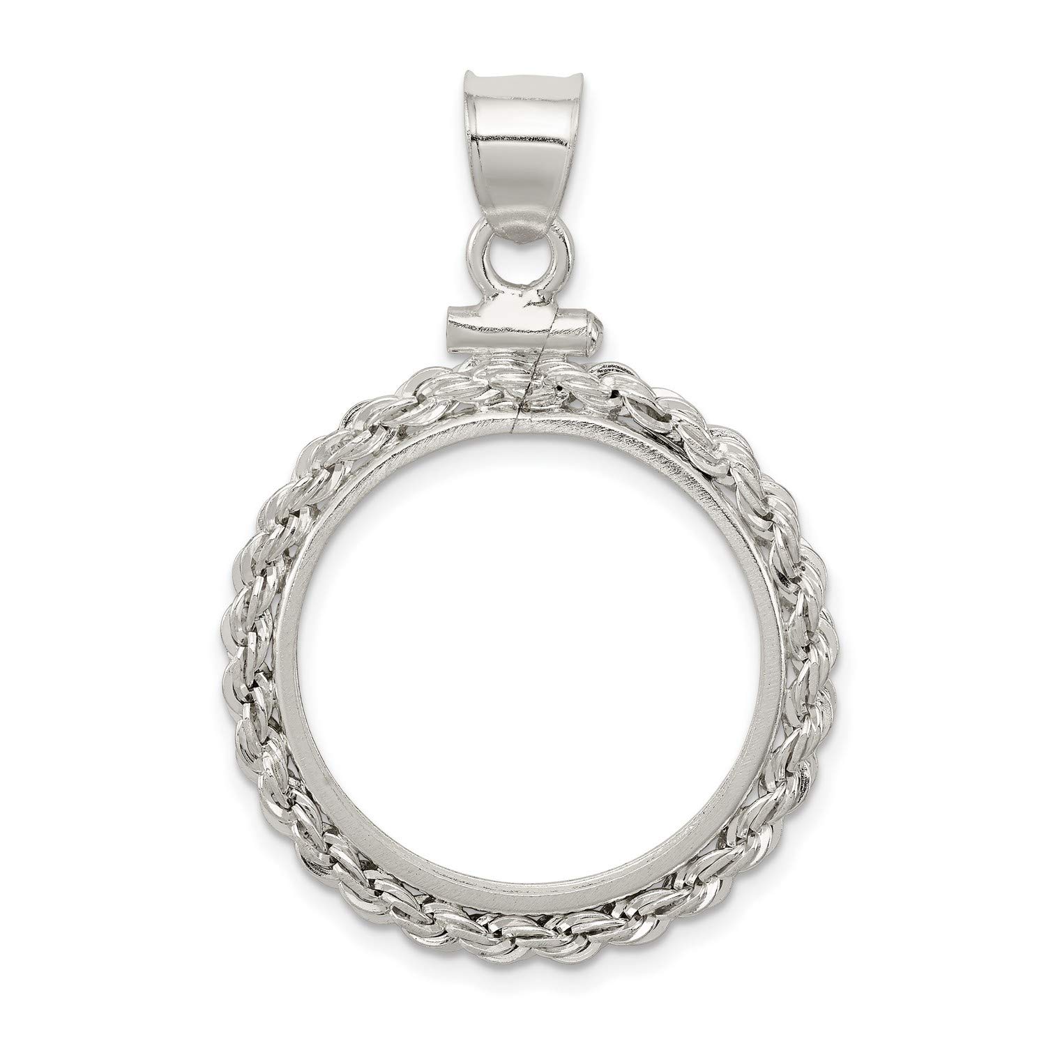 Sterling Silver 21.1x2mm Rope Coin Bezel Pendant - 34x28mm Jewelry for Necklace Making, DIY Crafts & Gift Giving