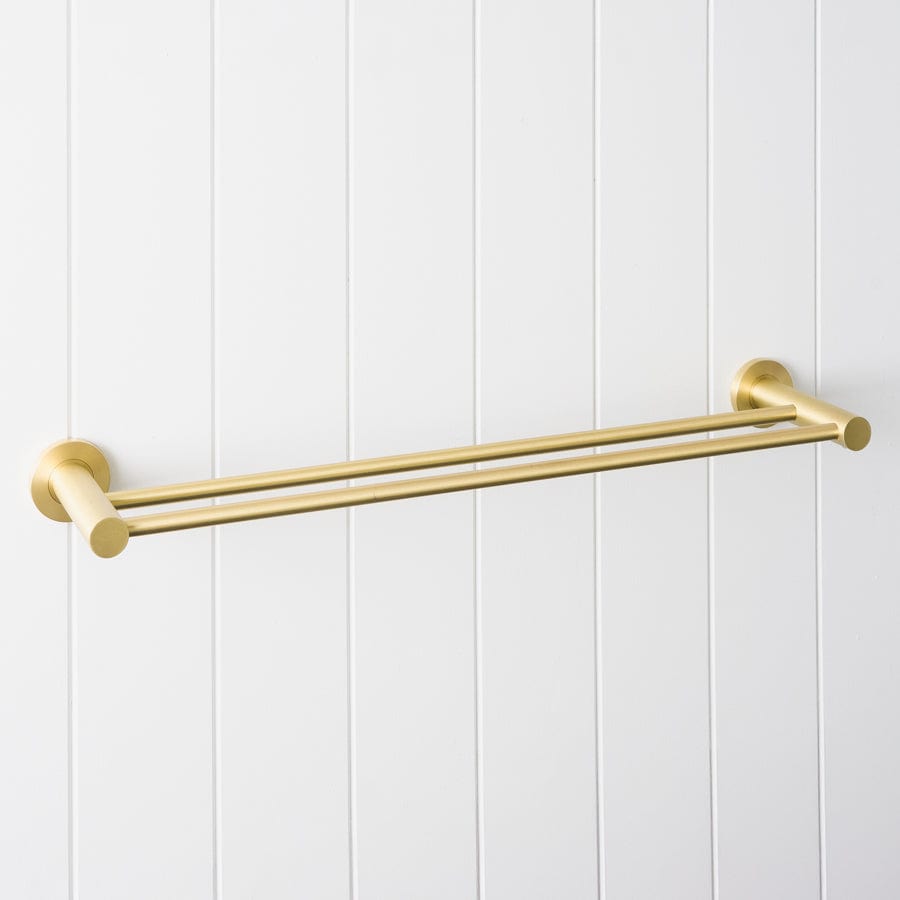 Premium Sydney Double Towel Rail in Brushed Brass - Heavy Duty Bathroom Towel Holder for Spa, Hotel & Home Decor