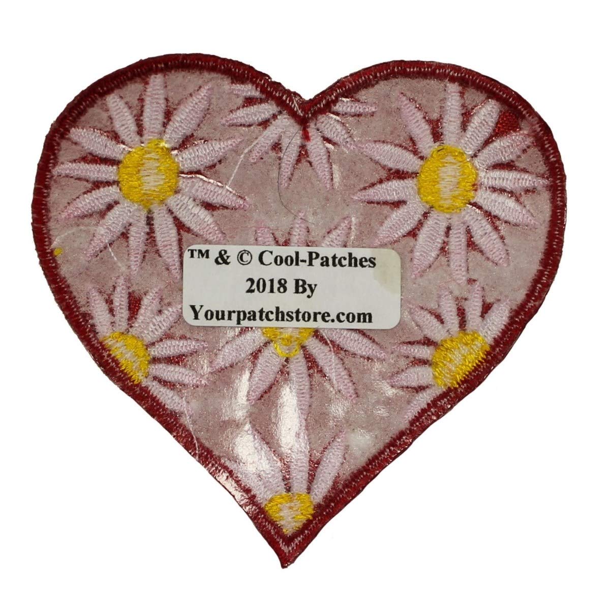 Heart with Daisy Flowers Iron-On Embroidered Patch - Valentine's Day DIY Craft for Clothing, Bags & Accessories - Perfect for Gifts, Scrapbooking & Home Decor