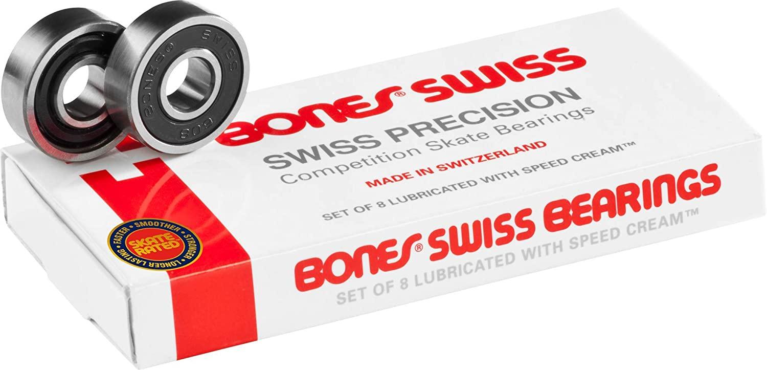 Bones Swiss Skateboard Bearings - 8 Pack Precision Bearings for Smooth Riding | Perfect for Street Skating, Park Tricks & Longboard Cruising