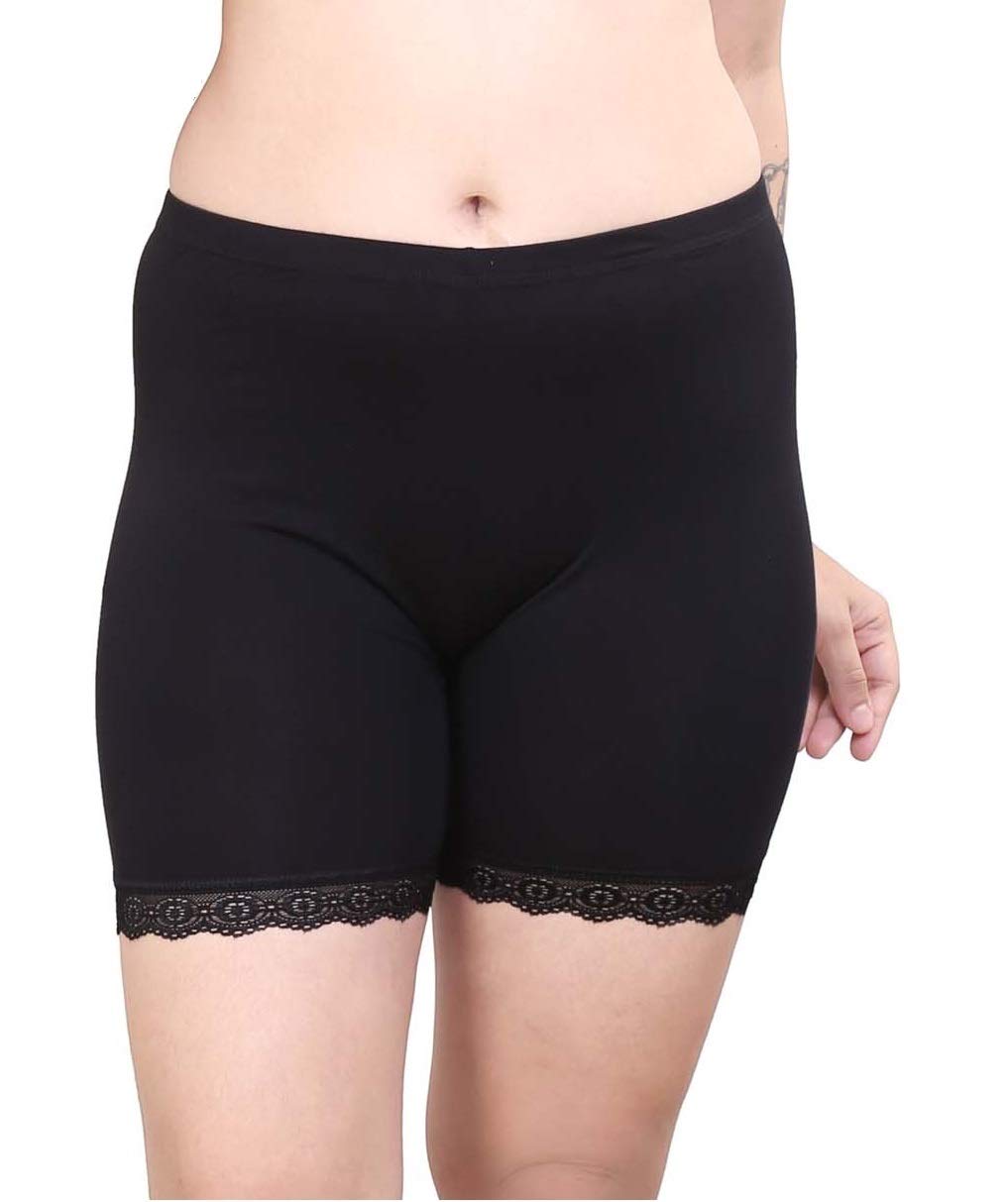 GLAMORAS® Women's 4-Way Stretch Cotton Lace Biker Shorts - Yoga, Skirt Safety & Cycling Shorts (2-Pack) | Perfect for Workouts, Running & Everyday Wear