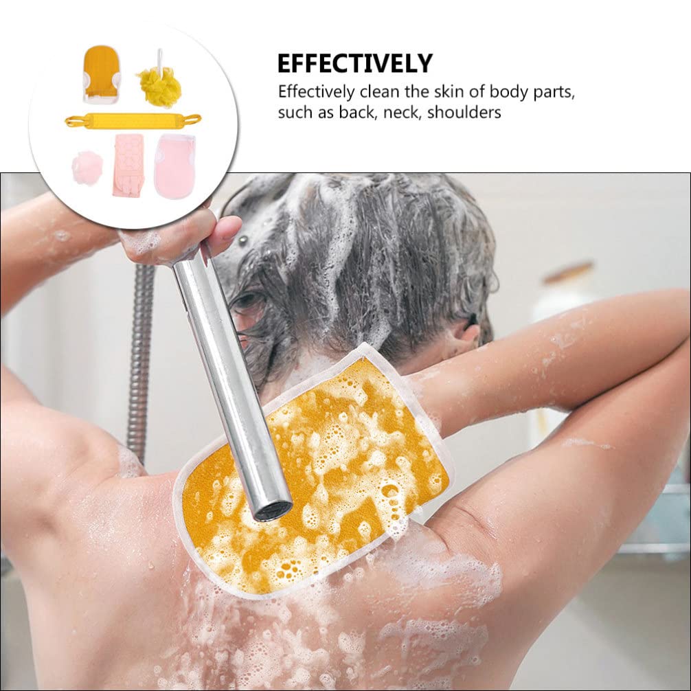 Lurrose 2-Pack Bath Towel Set with Exfoliating Loofah Scrubber, Mesh Pouf & Wash Gloves | Soft Body Scrubbers for Shower & Spa | Perfect for Exfoliating Back, Hands & Feet