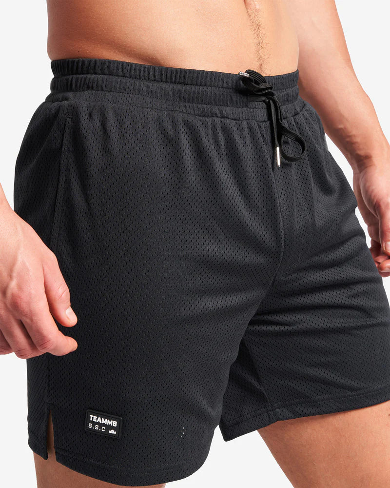 Teamm8 S.S.C 6 Mesh Shorts for Men - Black Athletic Running Gym Workout Shorts - Perfect for Sports, Training & Casual Wear