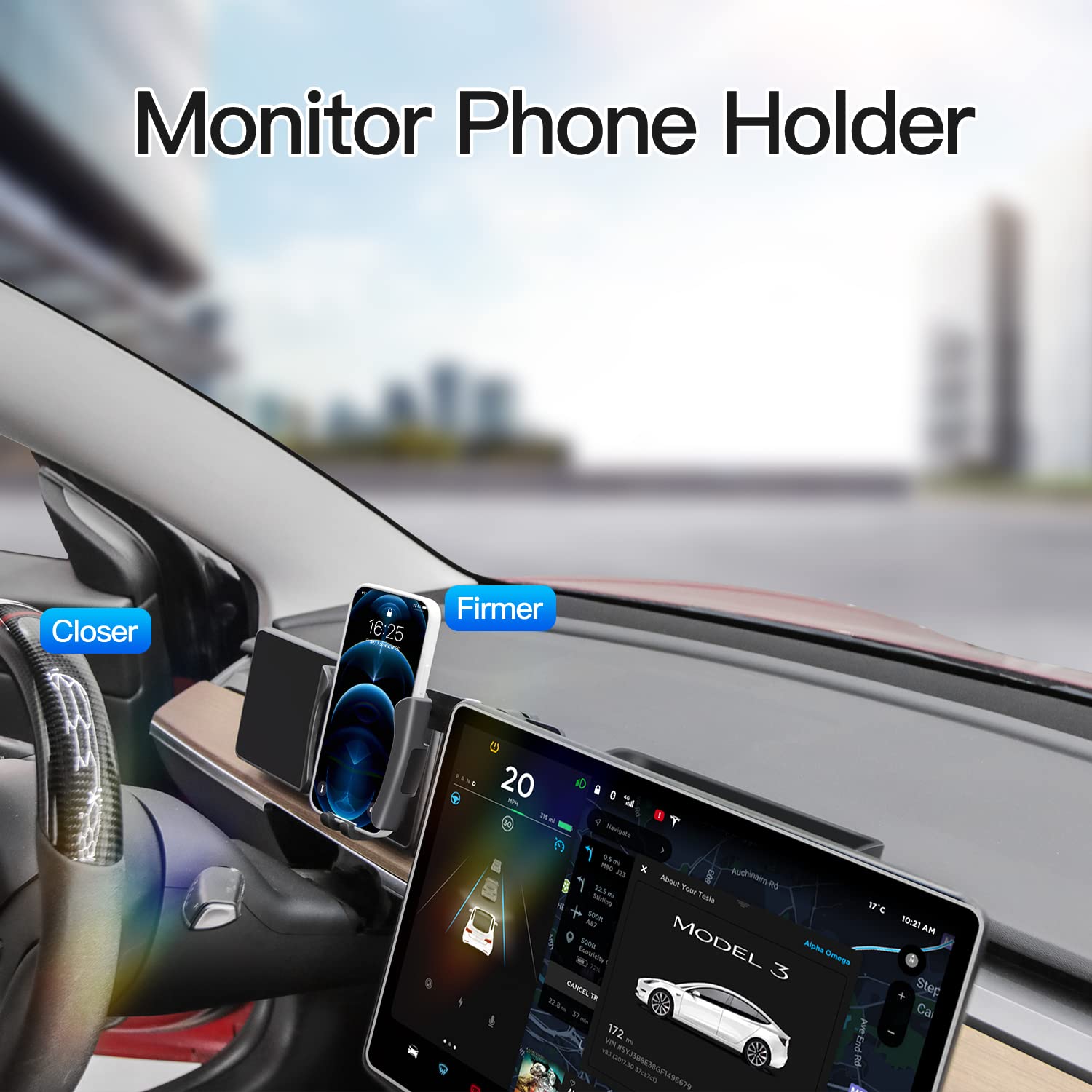 TopFit Tesla Model 3 Y Car Phone Mount Holder - Adjustable Dashboard Clip Stand for iPhone & Samsung - Perfect for Navigation & Hands-Free Driving Accessories