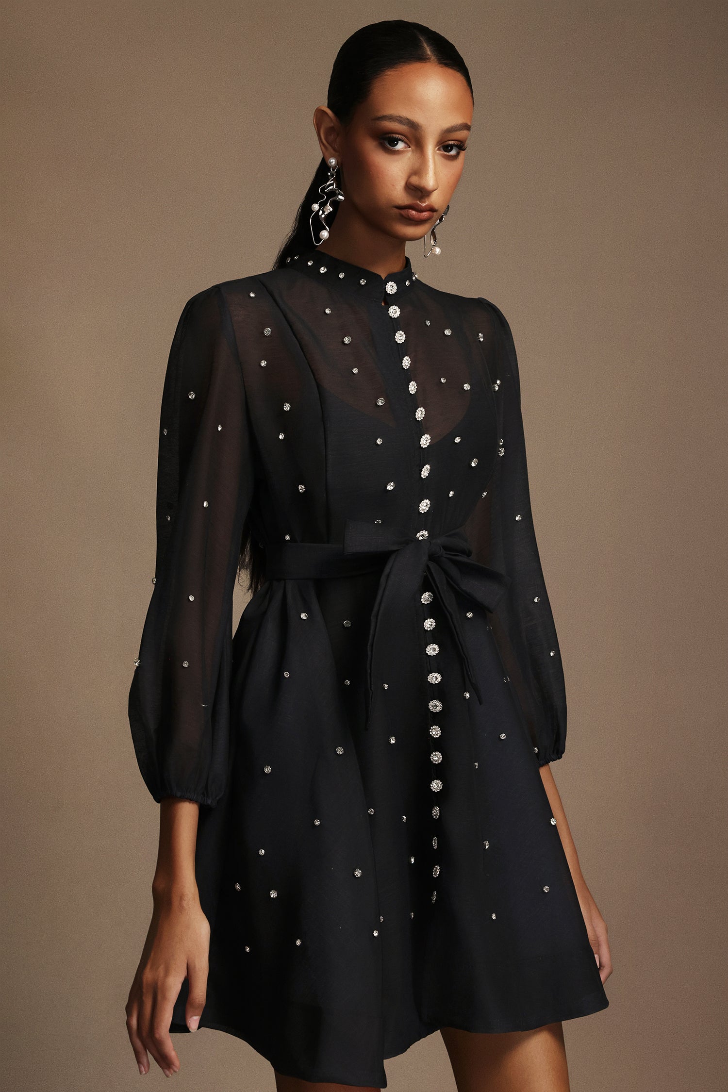 Elegant Kyli Long Sleeve Diamond Mini Dress for Women - Perfect for Evening Parties, Date Nights & Special Occasions