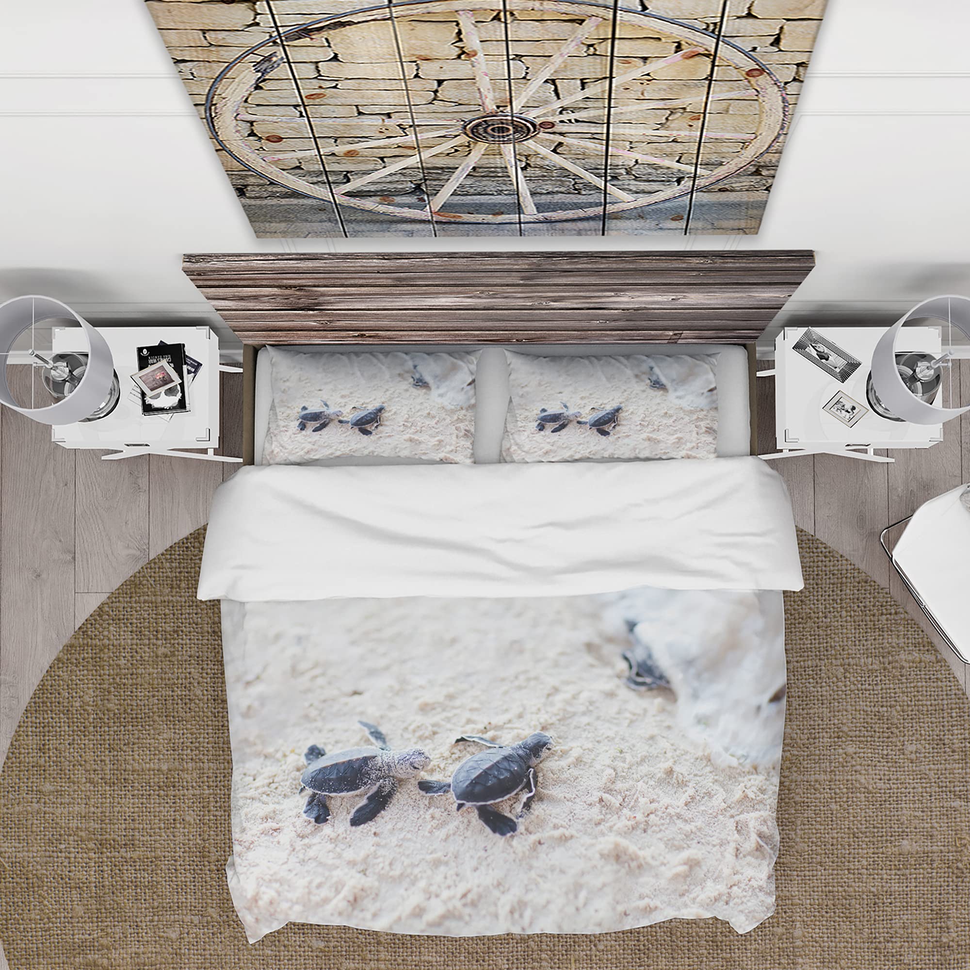 DesignQ Baby Green Turtles on Sand Duvet Cover Set - Twin Size 3-Piece Animal Print Bedding | Soft All-Season Comfort for Kids' Room, Beach Theme Nursery Decor