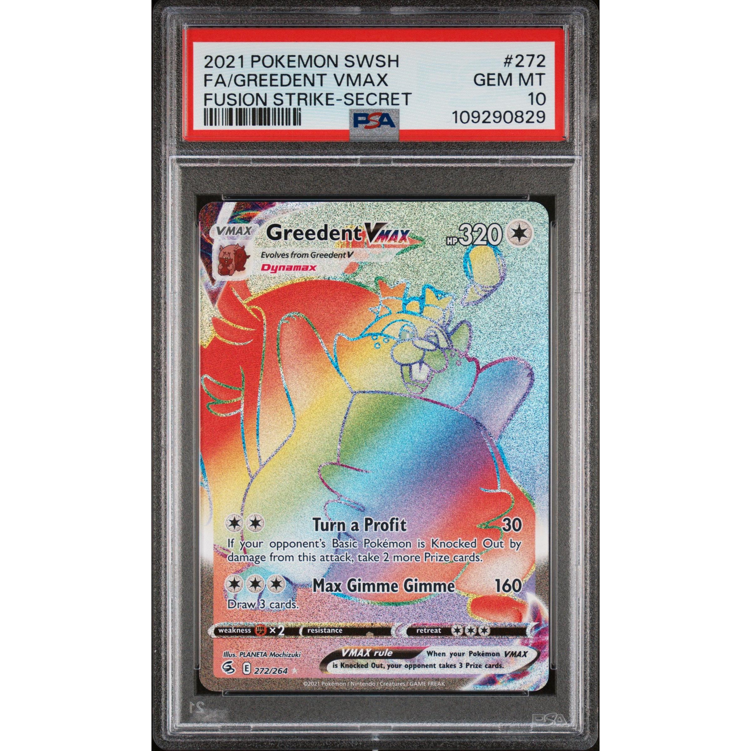 2021 Pokemon Fusion Strike Greedent VMAX Secret 272/264 PSA 10 Graded Card - Rare Collectible for Trading Card Game Players & Pokemon Fans - Perfect for Display, Investment, and Competitive Play