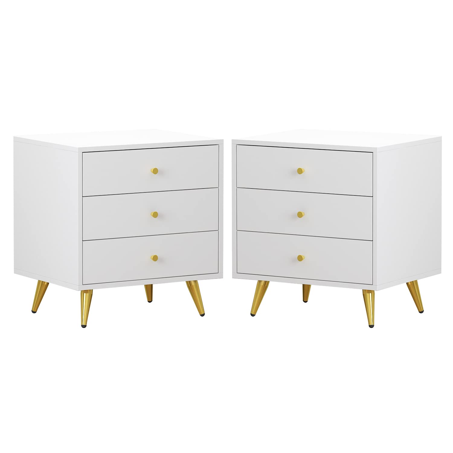 Homsee White Modern Nightstand Set of 2 - 3 Drawer Bedside Table with Sturdy Metal Legs, Versatile End Table for Bedroom & Living Room (19.7”L x 15.7”W x 21.3”H) - Perfect for Small Spaces, Apartment Furniture & Home Decor