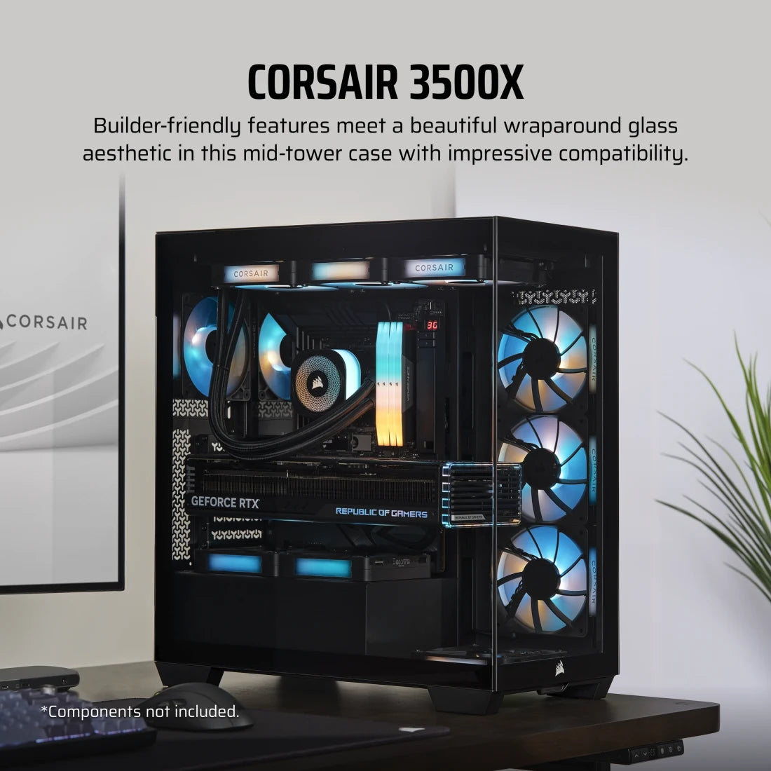 Corsair 3500X Mid-Tower PC Case - Tempered Glass Side Panel, High Airflow Design (White/Black) for Gaming & Workstation Builds