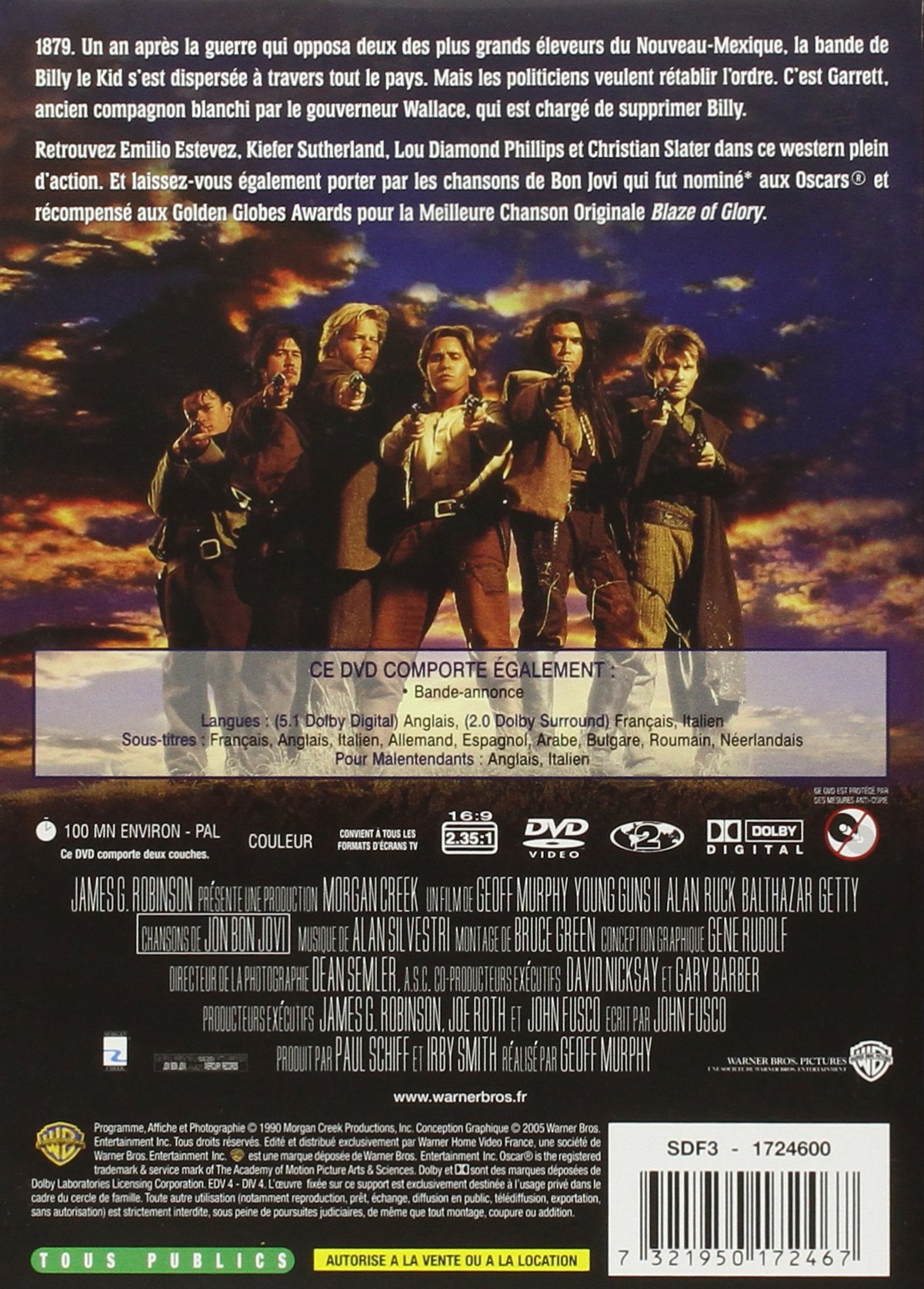 Young Guns II DVD - Western Action Movie [French Import] - Perfect for Movie Nights & Western Film Collectors