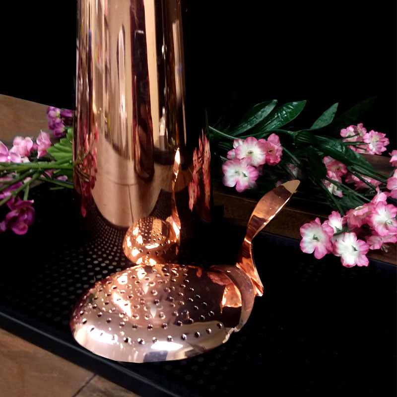 BarConic® Copper Plated Julep Strainer with Curved Handle - Perfect for Cocktail Mixing, Bartending & Home Bar Use