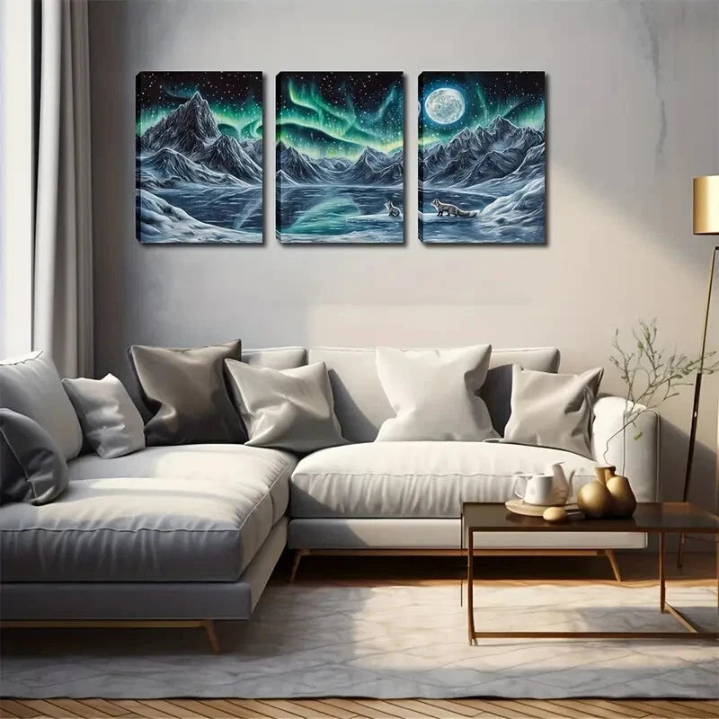 3-Piece Northern Lights Aurora Borealis Wall Art Set - Framed Canvas Prints 50x70cm (20x28in) - High Quality Australian Made Home Decor - Perfect for Living Room, Bedroom & Office Decor