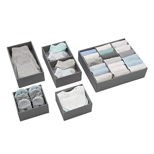 Delta Children 5-Piece Storage Organizer Set - Dresser Drawers, Closet & Under Bed Storage Bins - Space-Saving Grey Fabric Baskets for Kids' Room Organization & Toy Storage