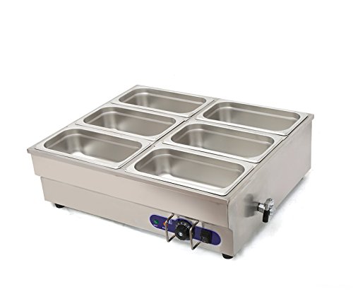 TECHTONGDA 6-Pot Bain Marie Food Warmer - 6 x 1/3 Size Pans, 6-Inch Deep Stainless Steel Pans, 110V 1500W Commercial Food Warmer for Buffets, Catering & Restaurant Food Service