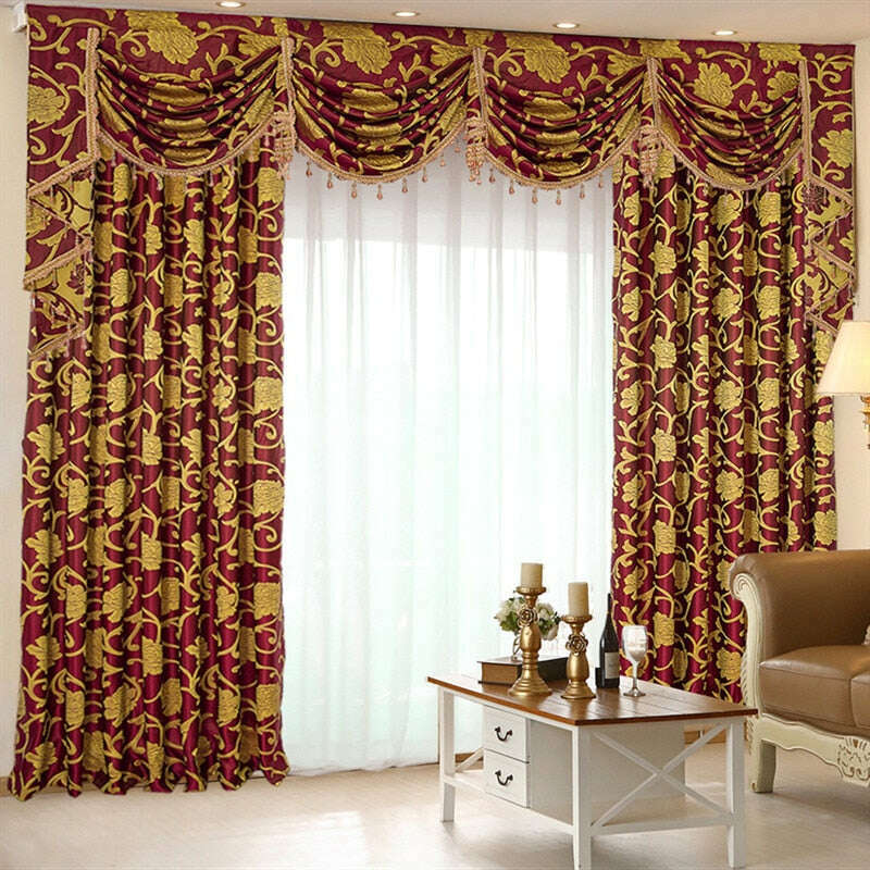 Luxury Rémy Royal Jacquard Curtains - Burgundy Red Elegant Window Drapes for Living Room, Bedroom & Dining Room Decor