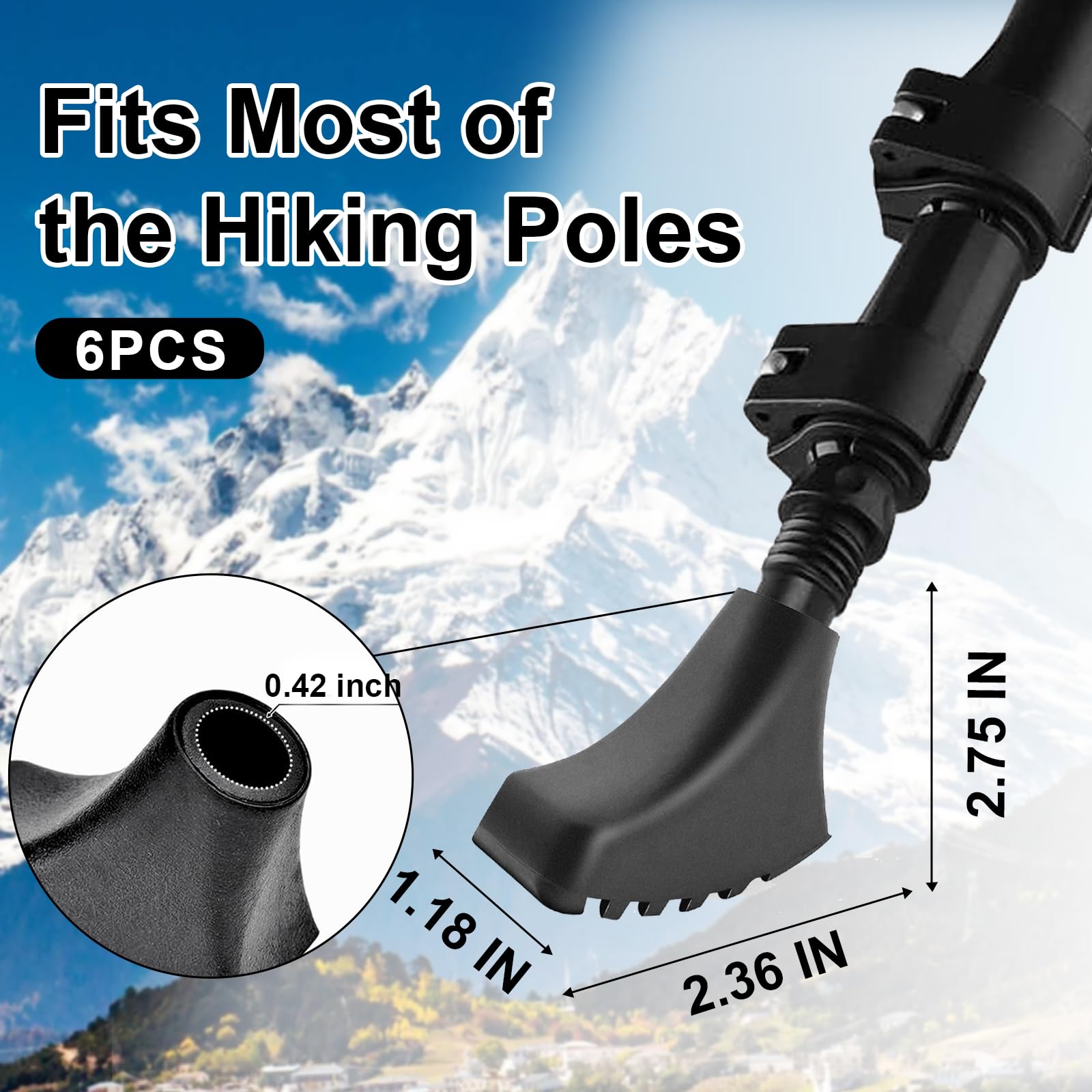 6Pcs Trekking Pole Tips - Durable Rubber Replacement Tips for Hiking & Walking Sticks | Fits Most Trekking Poles | Perfect for Mountain Hiking, Trail Walking & Outdoor Adventures by Inscool
