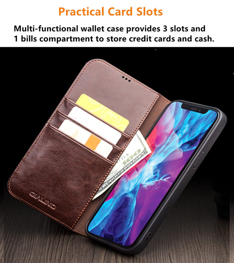Luxury Genuine Leather iPhone 13 Pro Max Wallet Case – Handmade Flip Cover with Card Slots, Kickstand & Durable Frame | Business & Fashion Accessory for iPhone 13 Pro Max 6.7