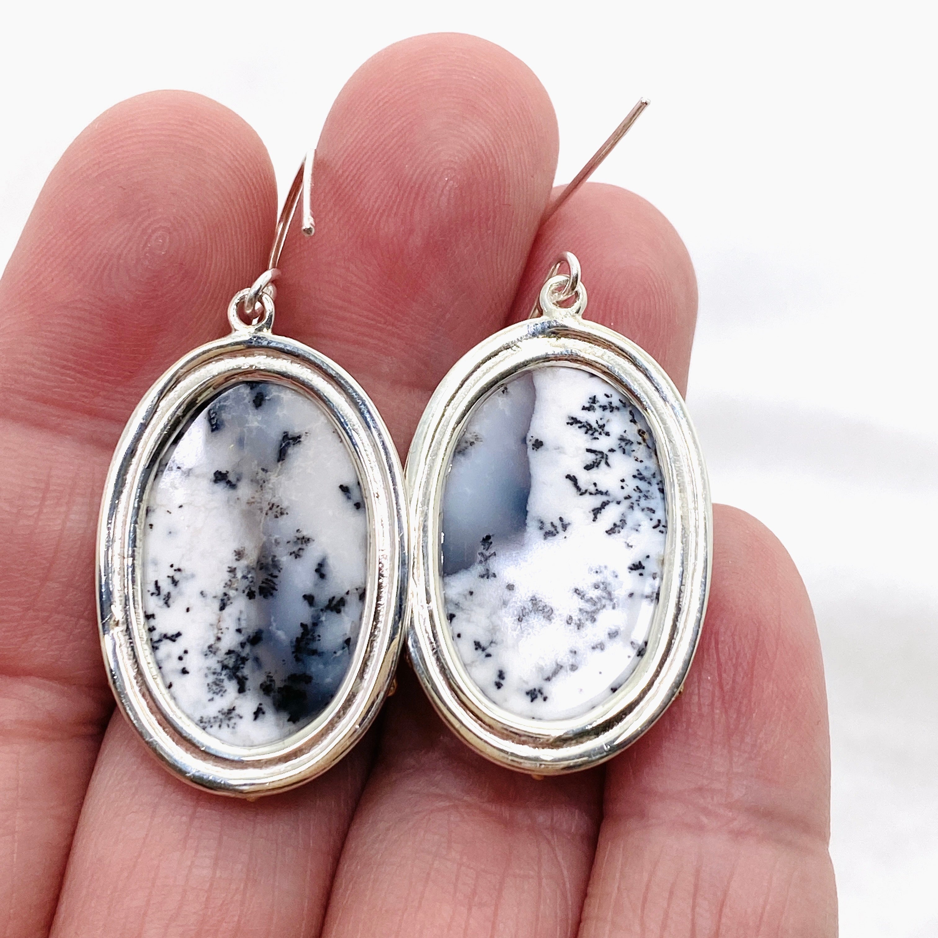 Dendritic Opal Oval Cabochon Earrings in Sterling Silver - Elegant Nature-Inspired Jewelry for Women | Perfect for Weddings, Parties & Special Occasions