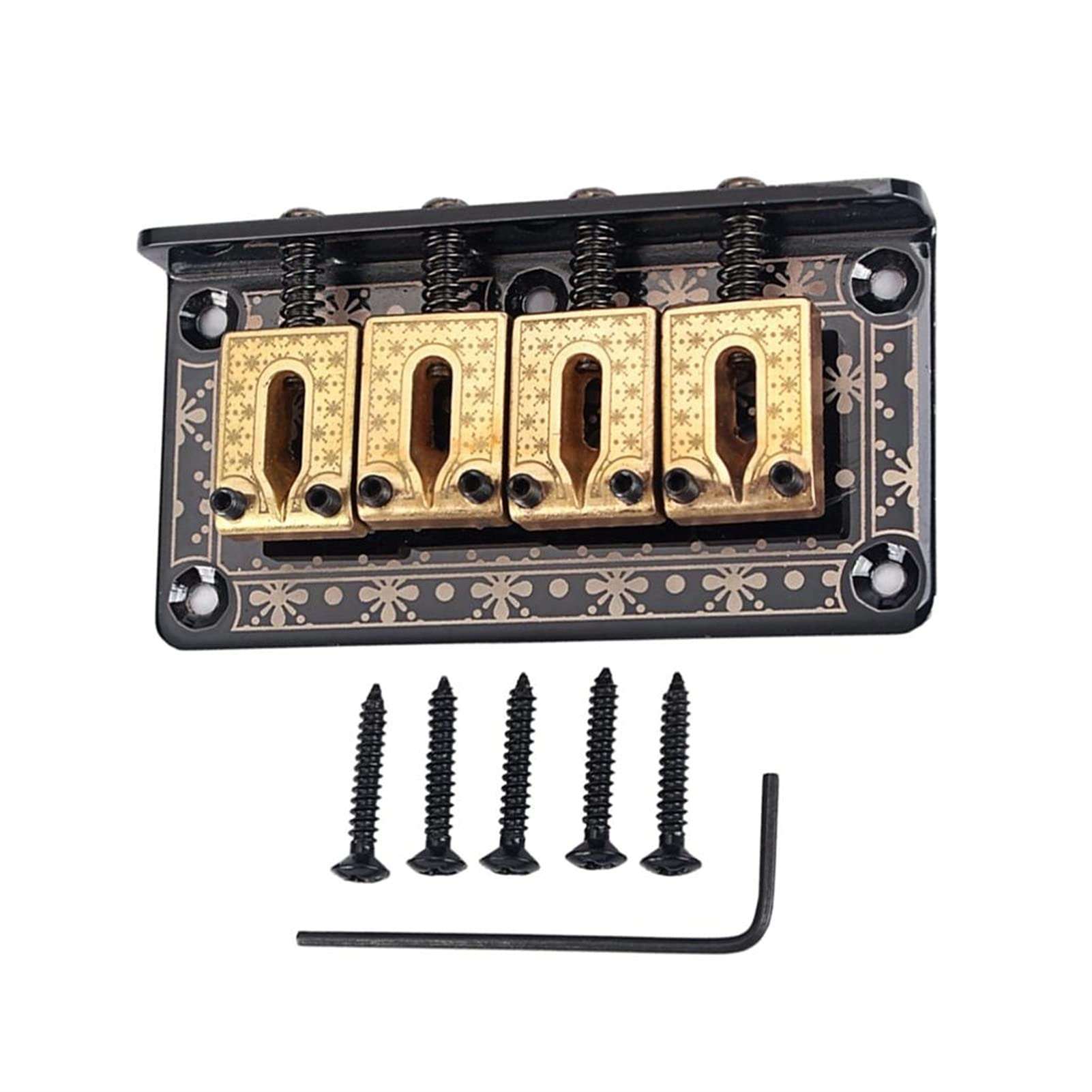 4-String Electric Guitar Bridge Saddle - Hardtail Replacement Part with Screw Wrench for Bass & Cigar Box Guitars | Black Tailpiece for Enhanced Tone & Playability | Perfect for Guitar Upgrades & DIY Repairs