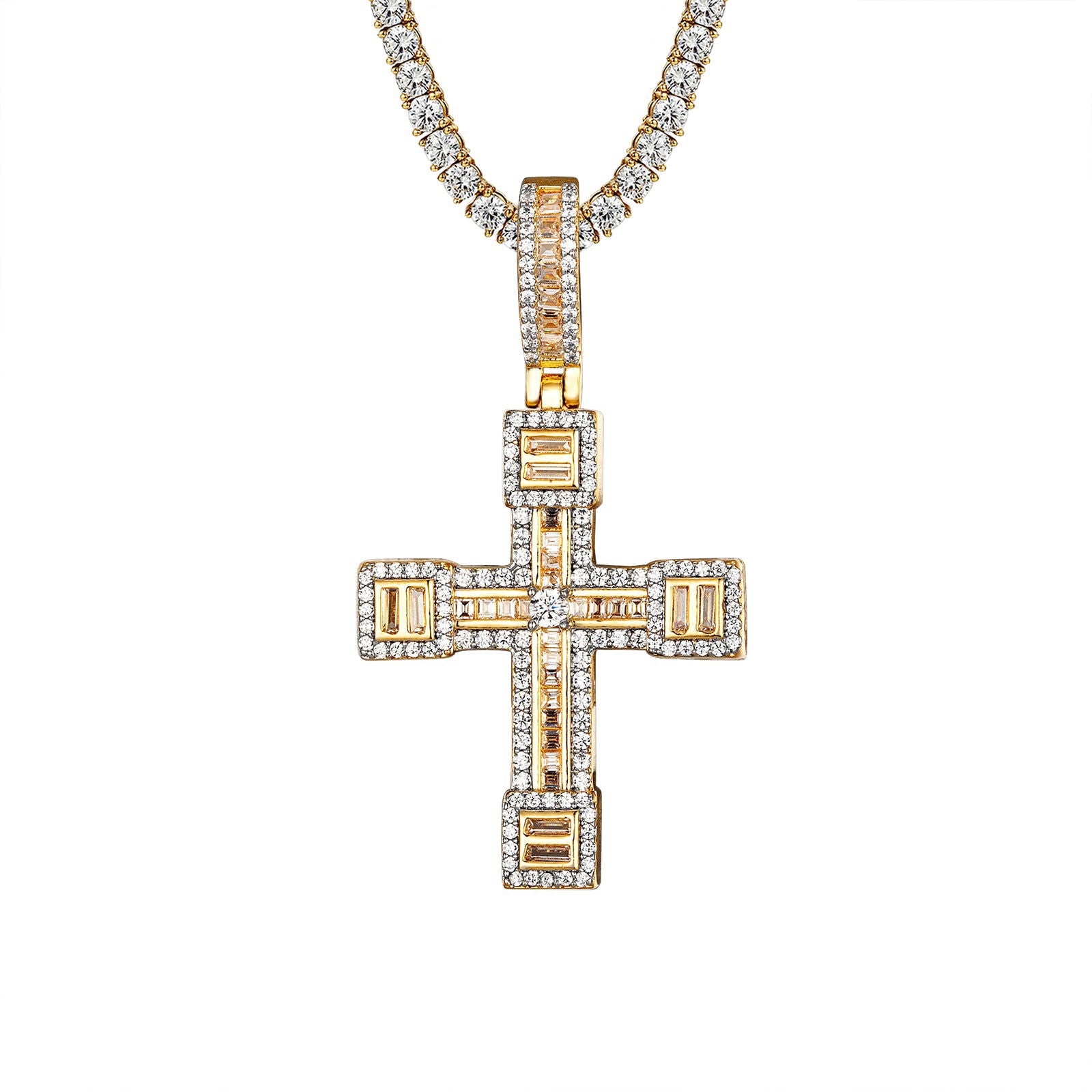 3D Icy Jesus Cross Pendant - Religious Holy Baguette Necklace for Men & Women | Perfect for Hip Hop Jewelry, Church Wear, and Gift Giving
