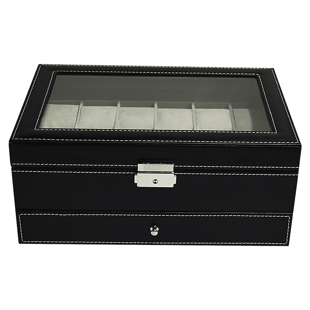 12-Slot Leather Watch Display Case with Lock & Key - Jewelry Storage Box Organizer for Men's Watches & Accessories - Perfect for Retail Stores, Watch Collections & Gift Presentation