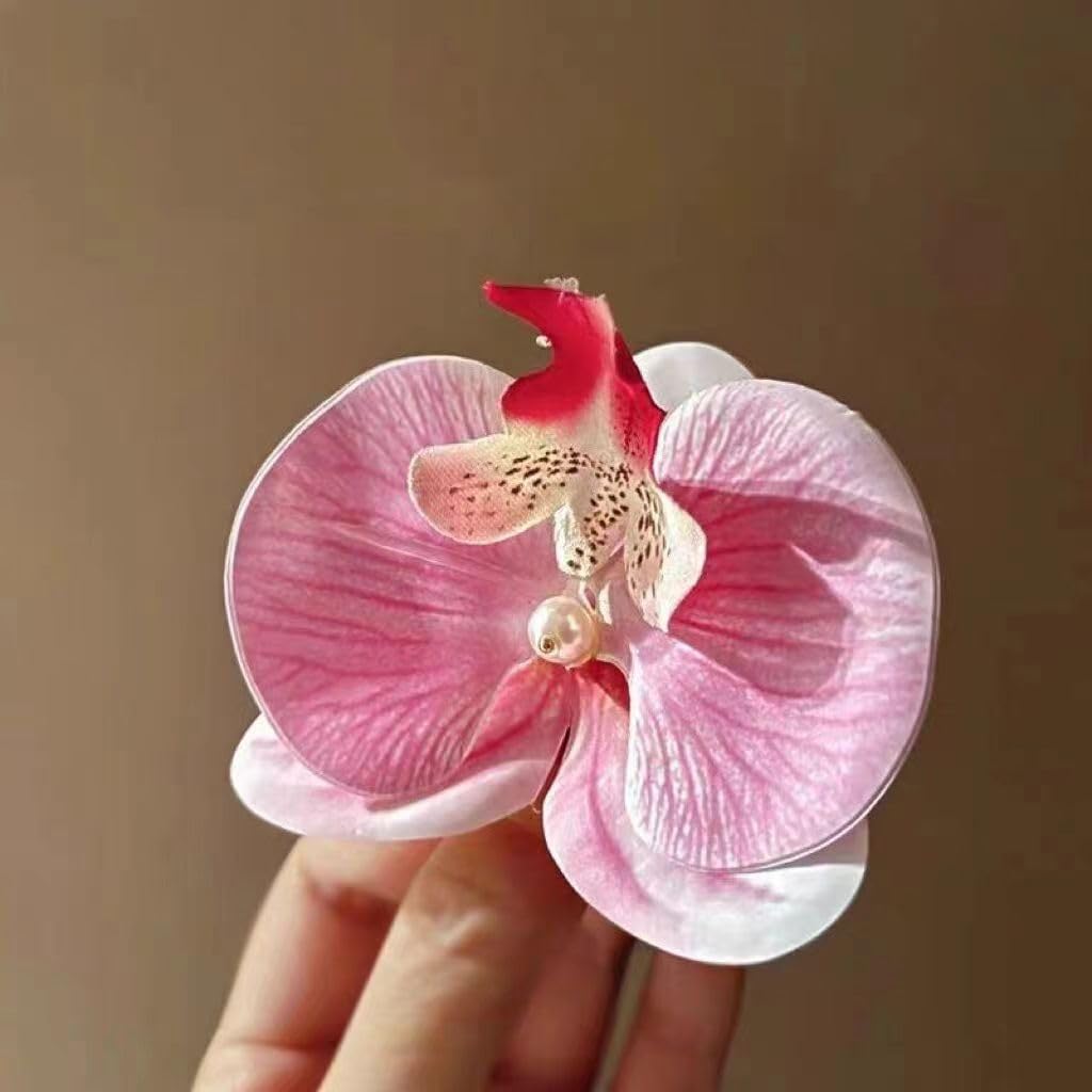 3 Colors Bohemian Butterfly Orchid Hair Clips - Artificial Phalaenopsis Hair Barrettes for Women, Girls & Kids - Perfect for Beach Vacations, Weddings & Boho Fashion Accessories