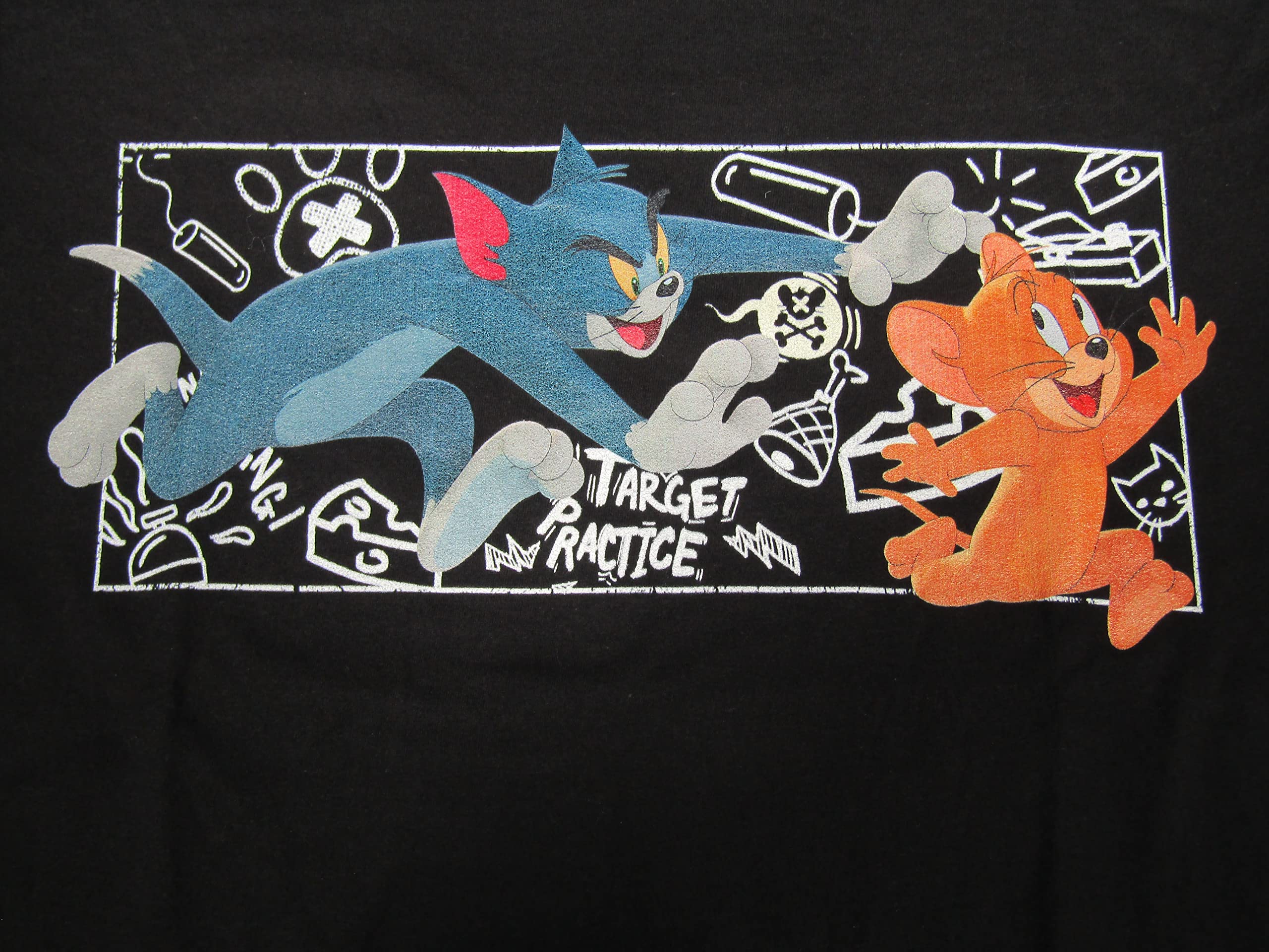 Tom & Jerry Chalk Art Men's Black Graphic T-Shirt | Cartoon Comedy Vintage Tee for Casual Wear & Fan Gifts
