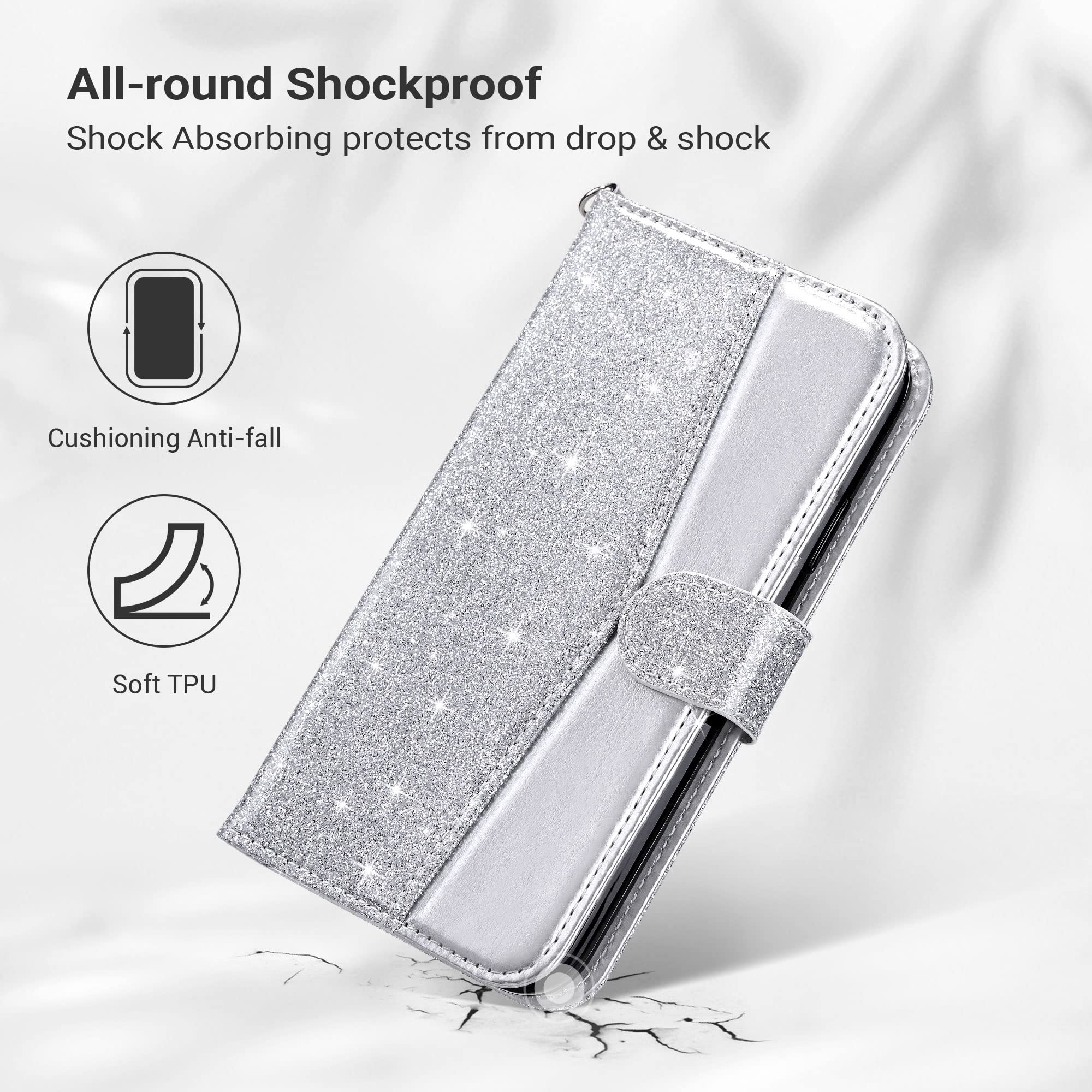 ULAK iPhone 11 Wallet Case for Women - PU Leather Flip Cover with Card Holder, Kickstand & Magnetic Closure | Protective TPU Interior Purse Case for iPhone 11 6.1 Inch (Silver) | Perfect for Daily Use, Travel & Hands-Free Viewing