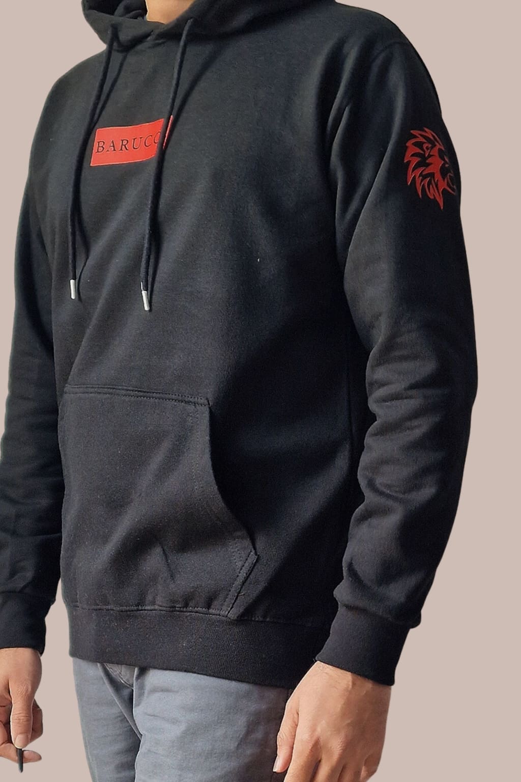 Barucci Joe Black Cotton Blend Hoodie With Red Logo - Stylish & Comfortable Men's Hooded Sweatshirt for Casual Wear & Street Fashion
