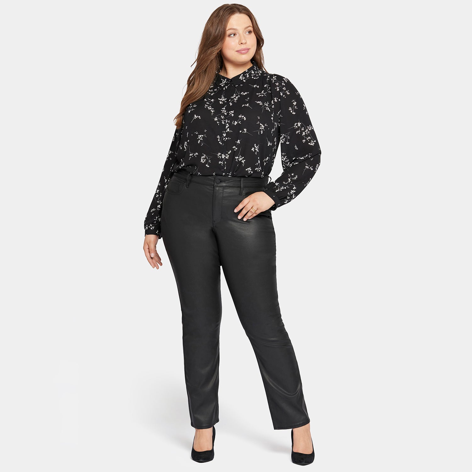 Plus Size Coated Marilyn Straight Jeans - Black High-Shine Denim Pants for Women | Perfect for Night Out, Date Night & Office Wear