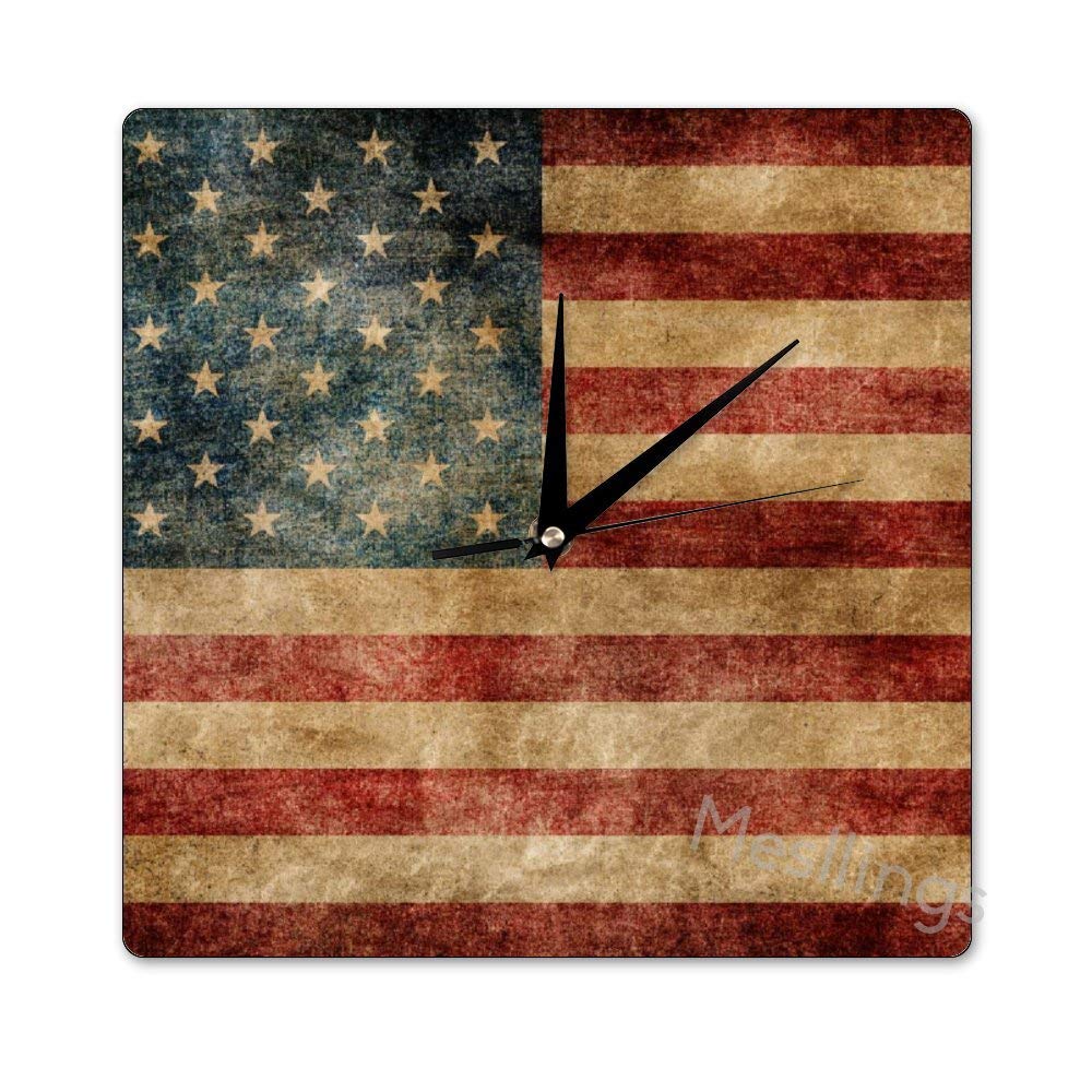 Vintage American Flag Square Wall Clock - Silent Non-Ticking Battery Operated Wall Decor for Kitchen, Office, Living Room - Perfect Home Decor Accessory for Farmhouse, Bedroom & Classroom Use