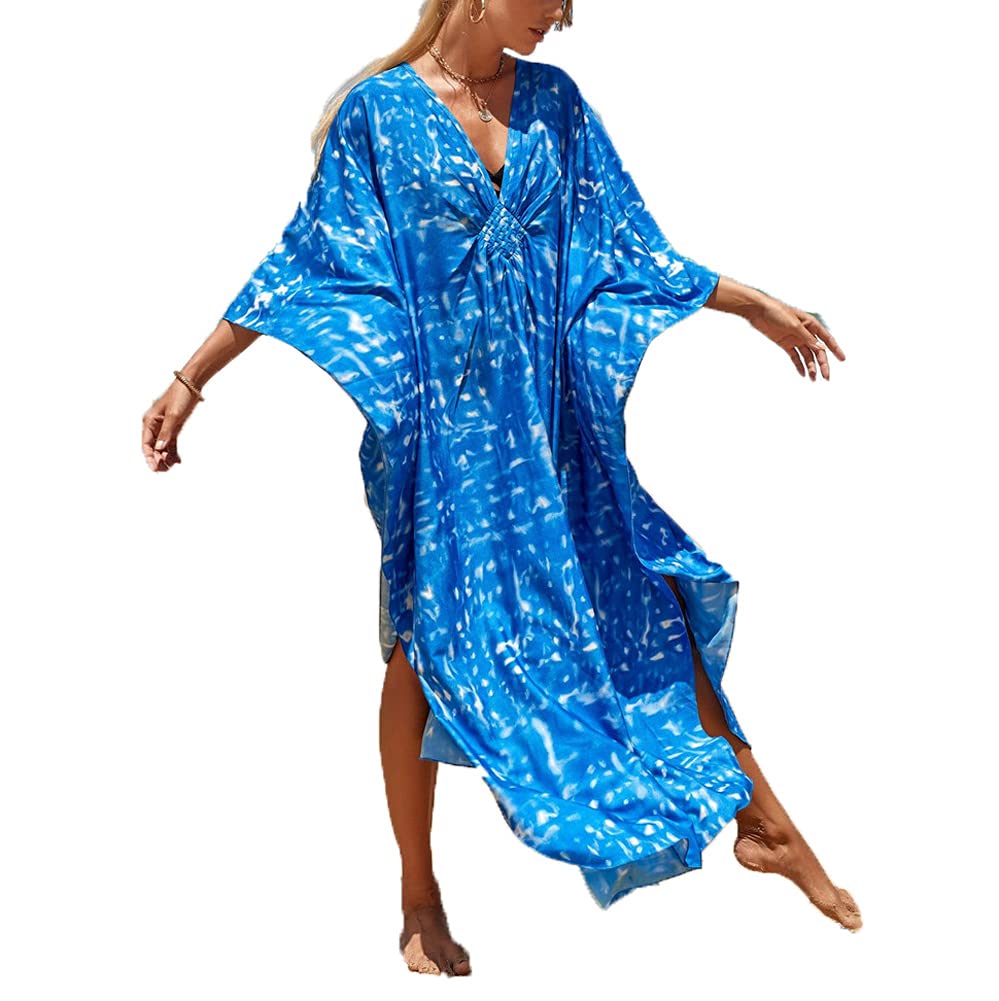 Women's Plus Size Ethnic Print Caftan Dress - V-Neck Beach Cover Up, Bathing Suit Robe for Pool, Vacation & Summer Outfits