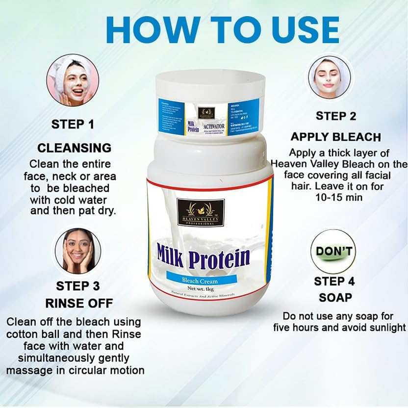 Heaven Valley Milk Protein Bleach Cream 1kg - Skin Brightening Cream with Natural Extracts & Active Minerals | Dark Spot Corrector for Face & Body | Perfect for Daily Skincare Routine