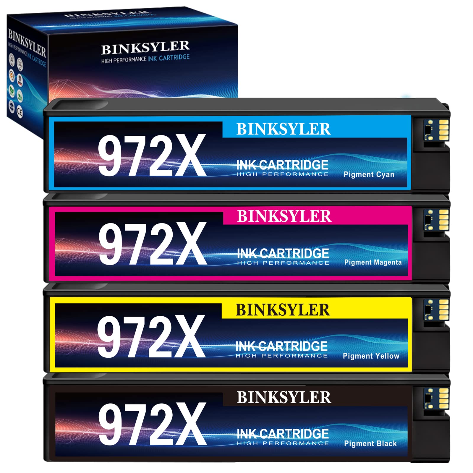 BINKSYLER 972X Ink Cartridges 4-Pack for HP Printers - Home & Office Use